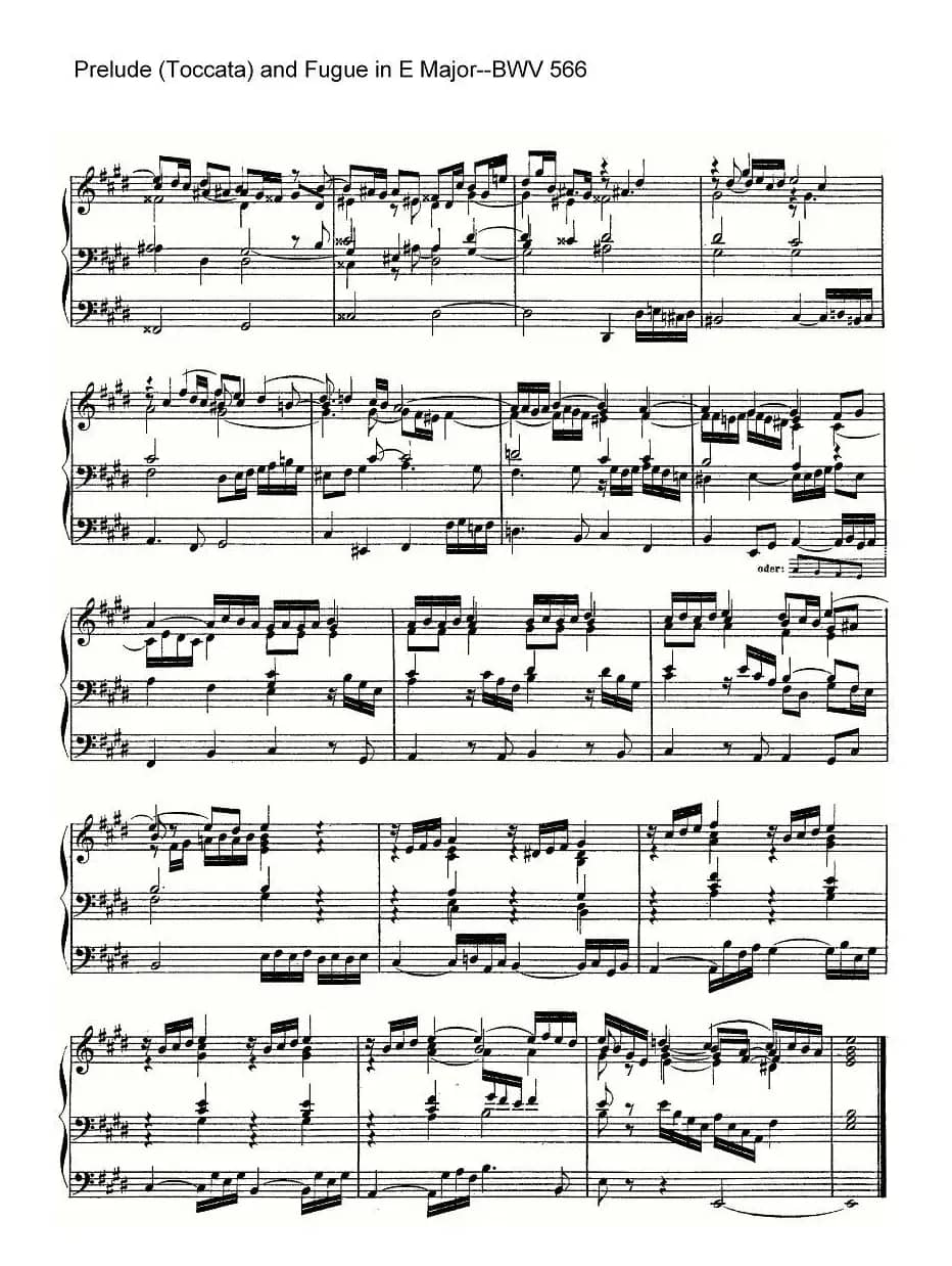 Prelude (Toccata) and Fugue in E Major--BWV 566(管风琴谱)