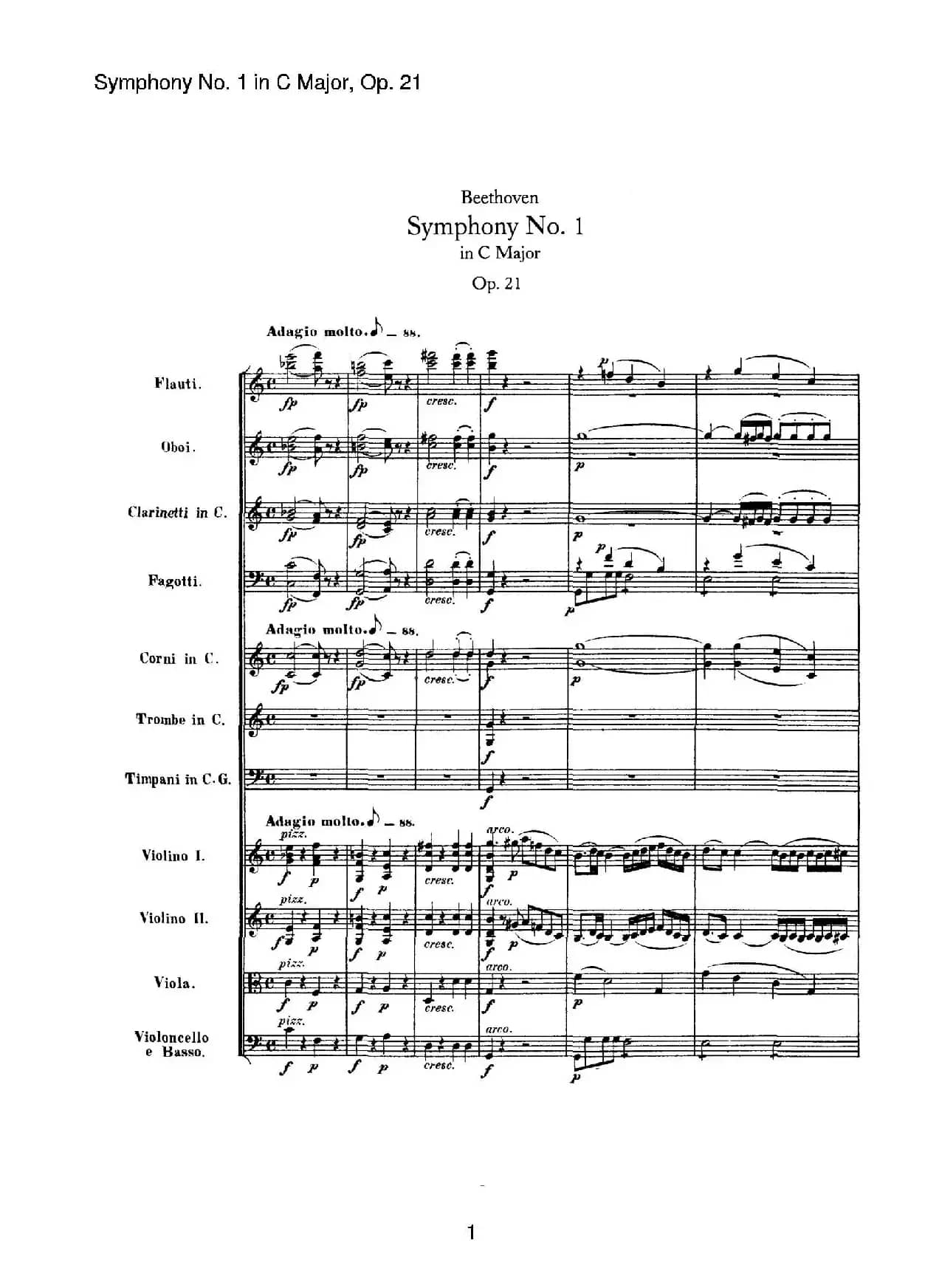 Symphony No.1 in C Major Op.21（Ⅰ）（交响乐总谱）
