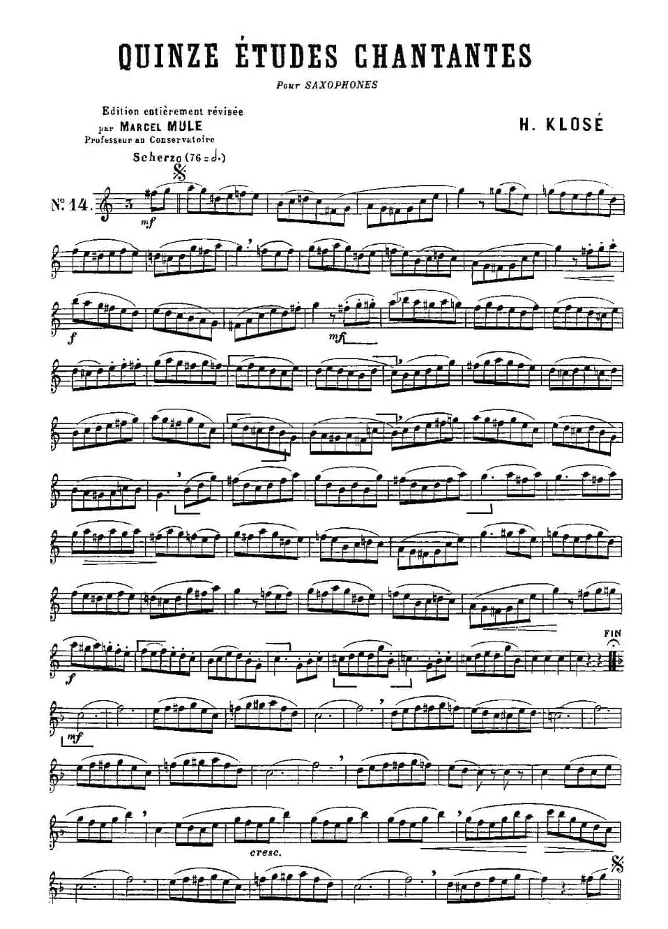 Klose Etudes Chantantes Pour Saxophone（练习曲之十四）