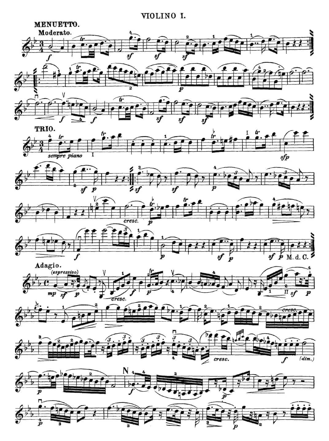 Mozart《Quartet No.17 in Bb Major,K.458》（Violin 1分谱）
