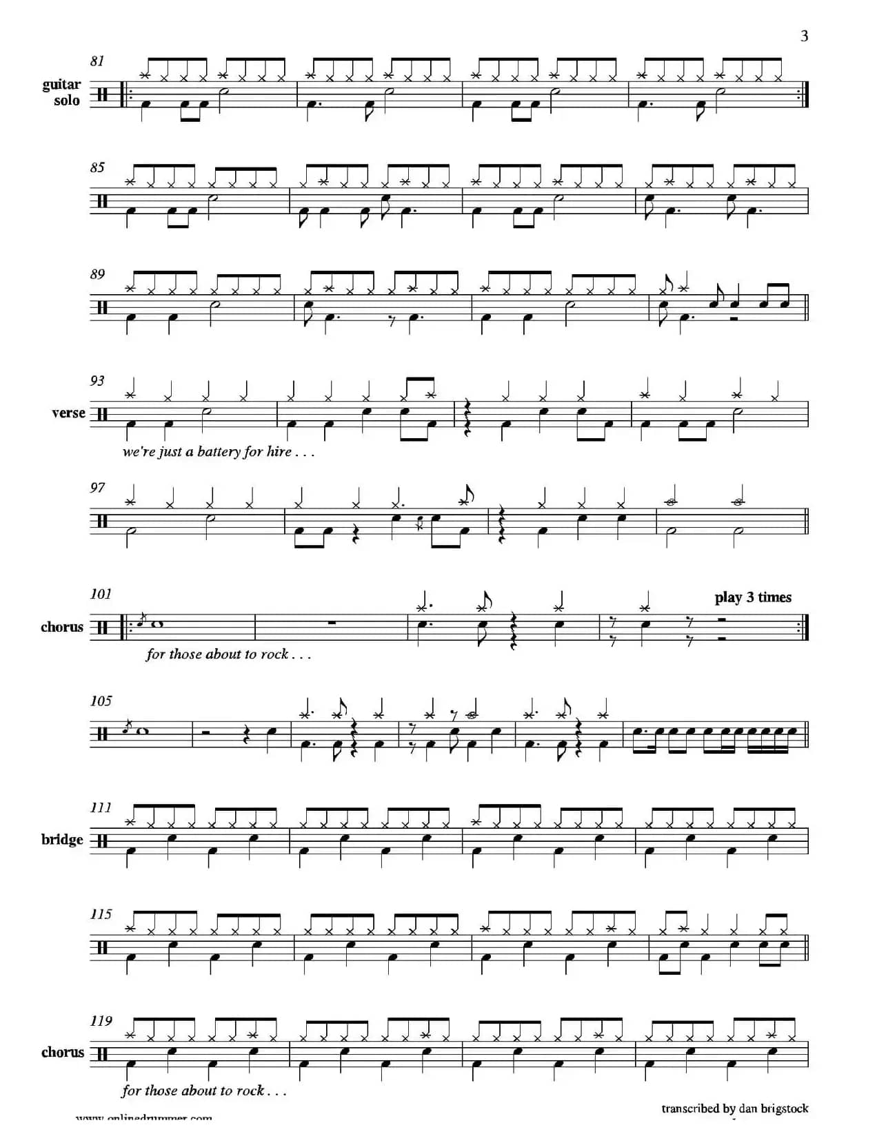 For Those About To Rock（鼓谱）