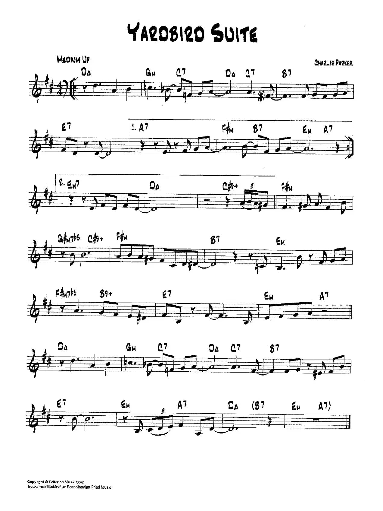 降B爵士乐谱：YARDBIRD SUITE