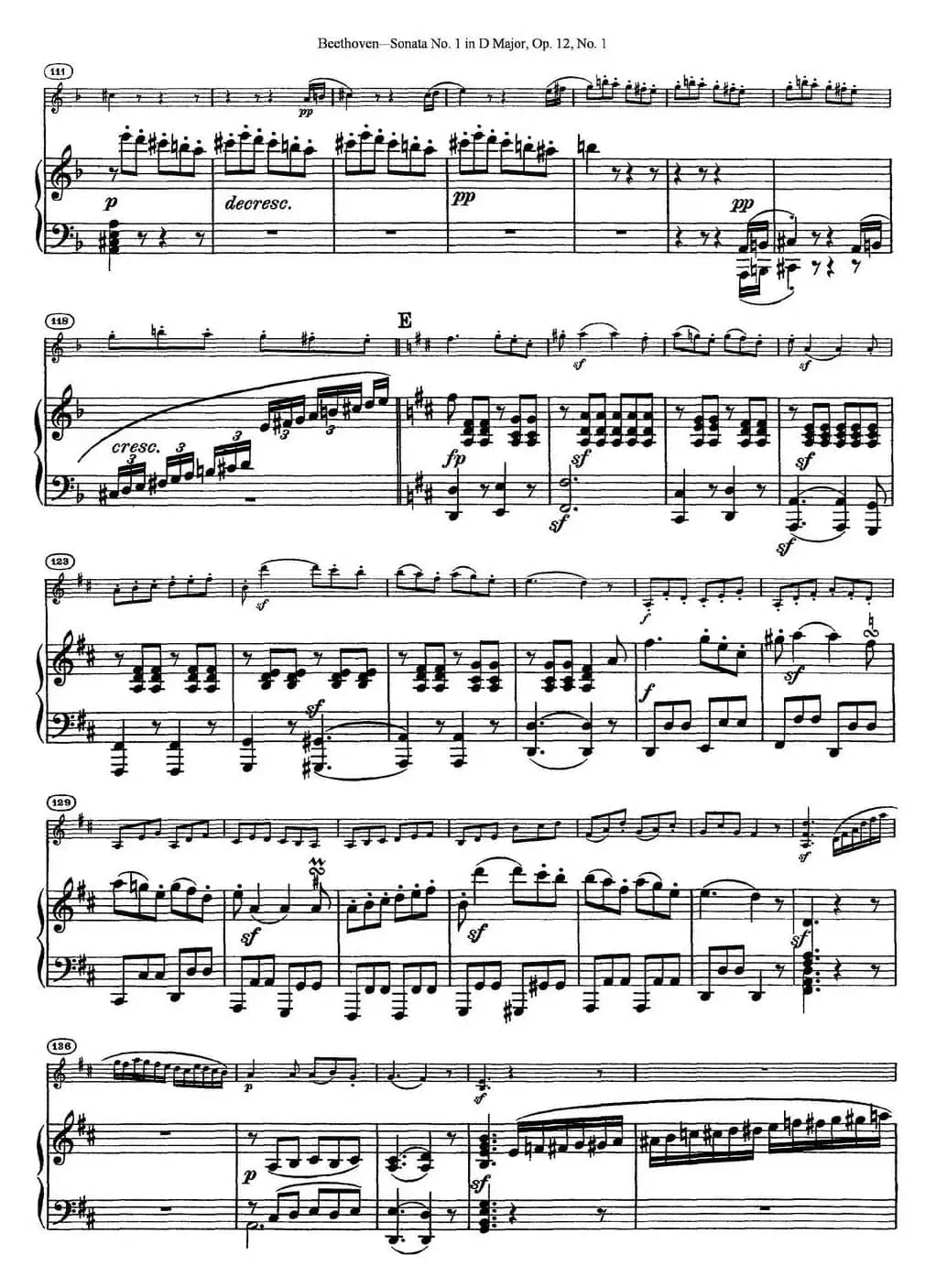 Violin Sonata No.1 in D Major Op.12 No.1（小提琴+钢琴伴奏）