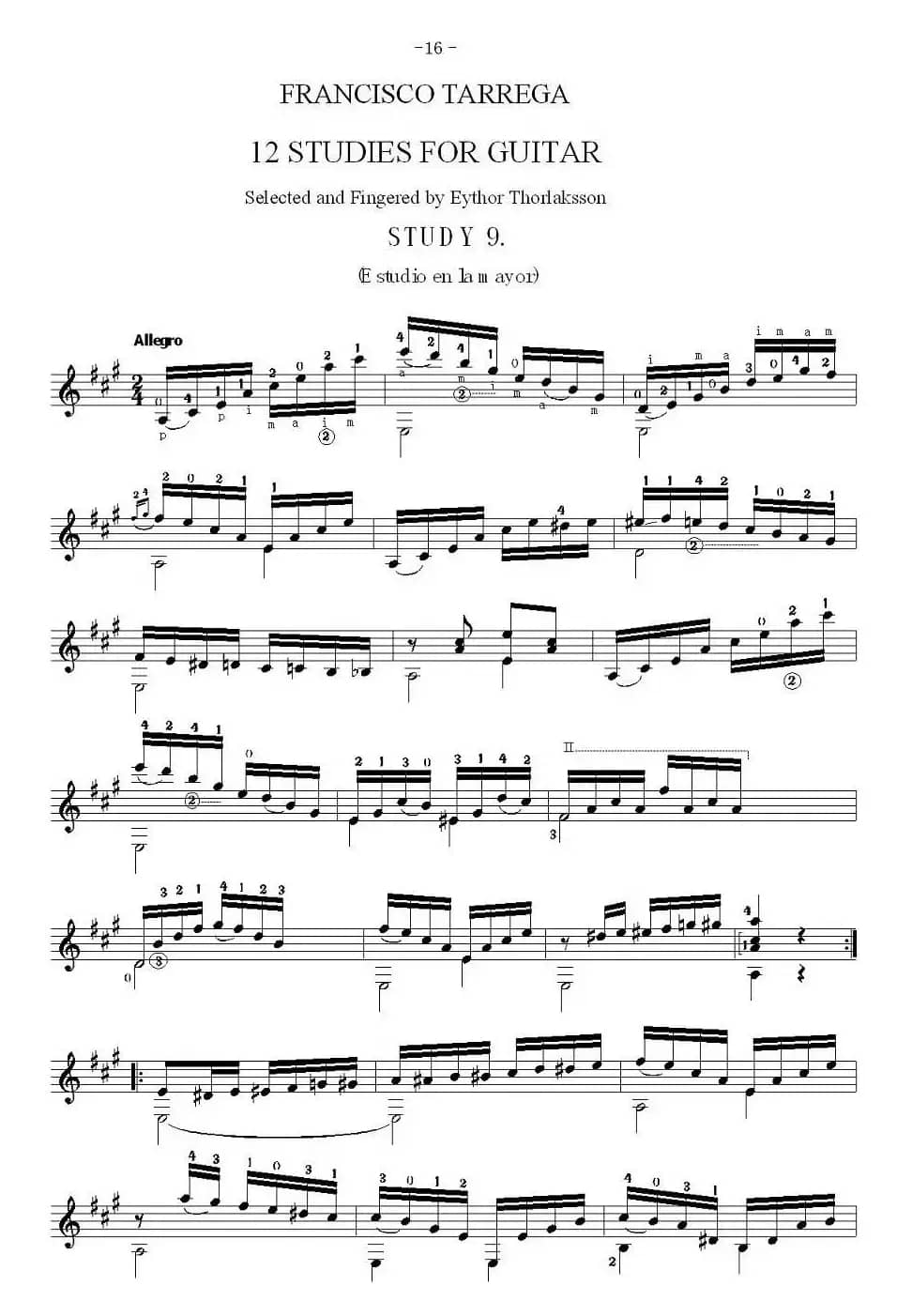 他雷加12首练习曲之9