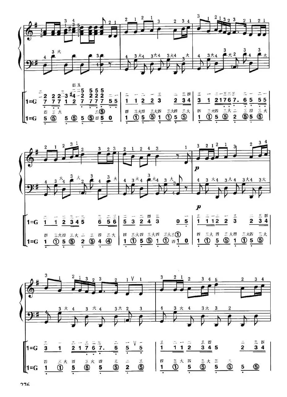 游击队歌（线简谱对照、带指法版）