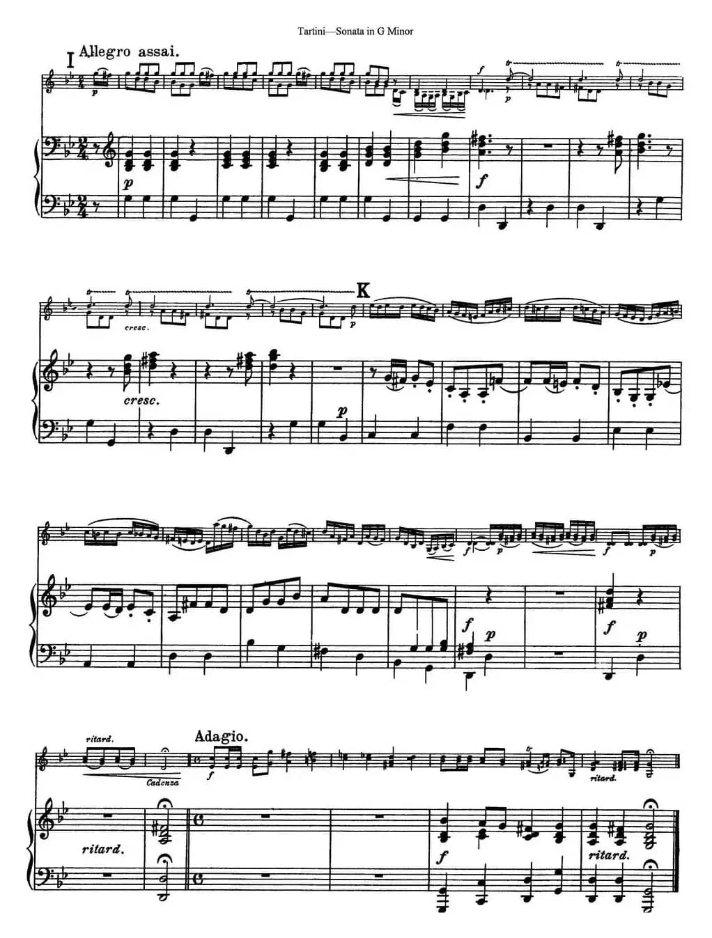 Violin Sonata in G Minor（The Devil's Trill）（小提琴+钢琴伴奏）