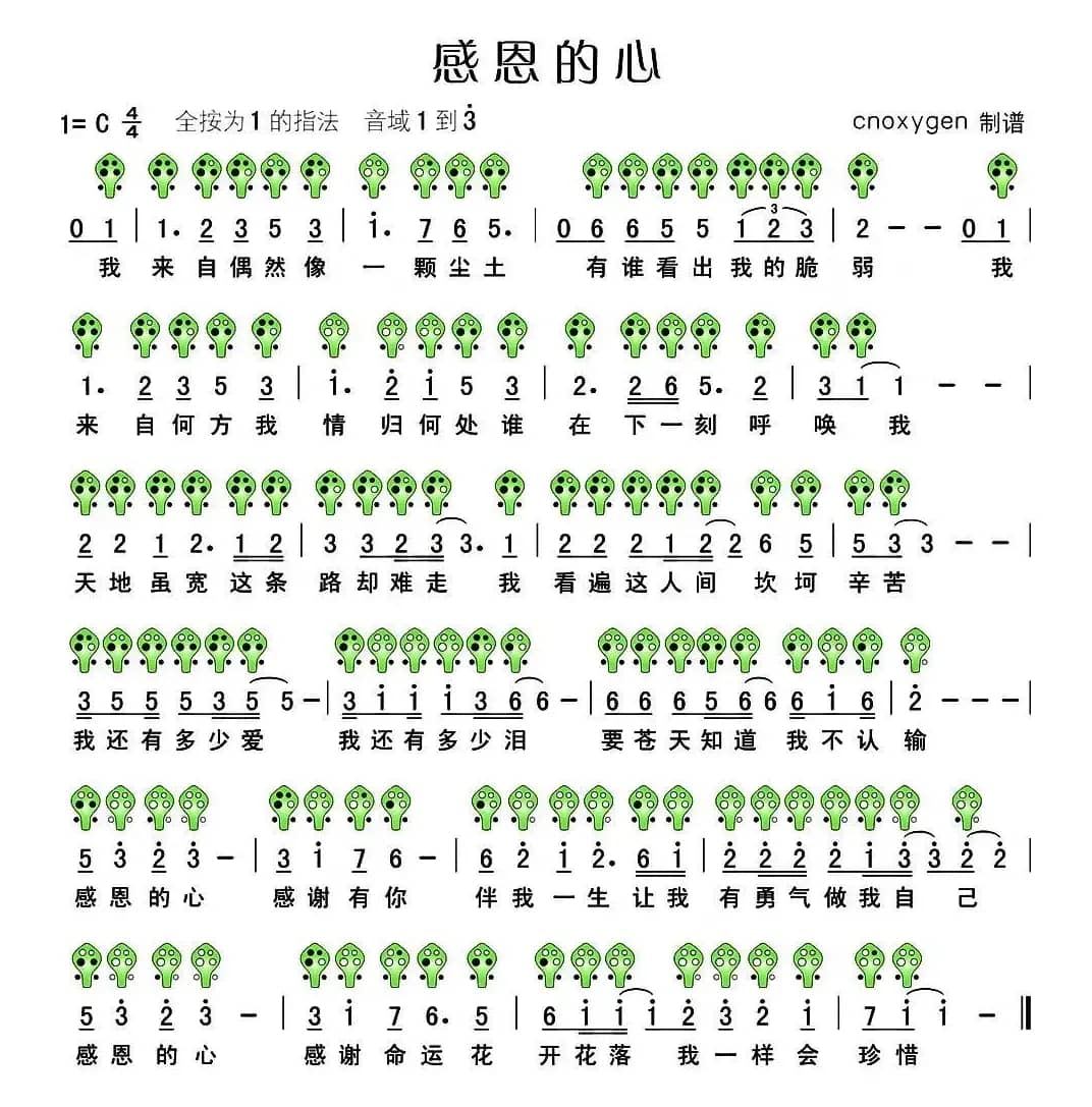 感恩的心（六孔陶笛谱）