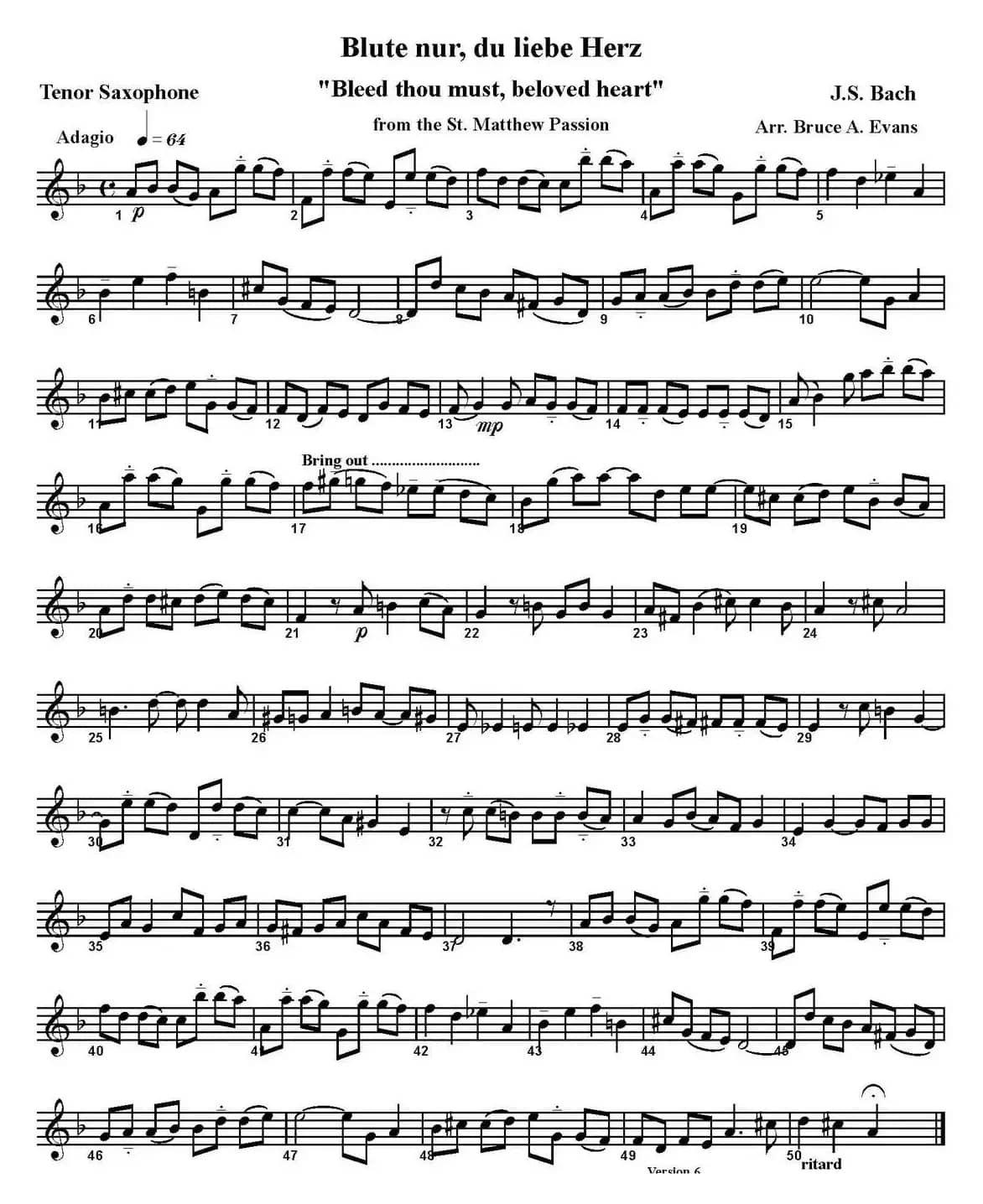 Blute nurdu liebe Herz（四重奏·次中音萨克斯分谱）