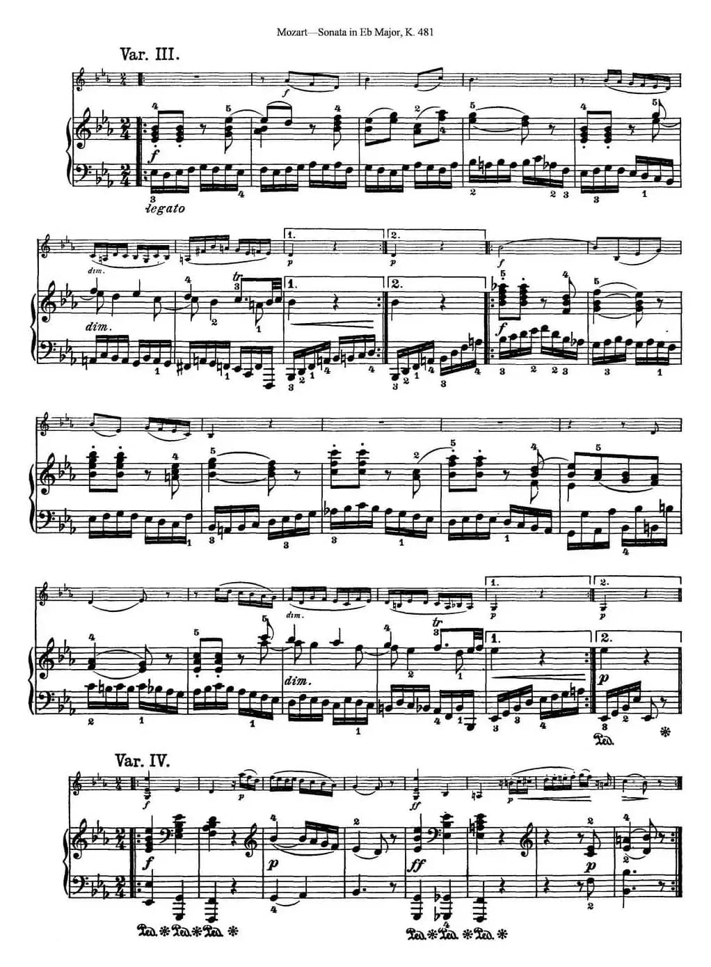 Violin Sonata in Eb Major K.481（小提琴+钢琴伴奏）