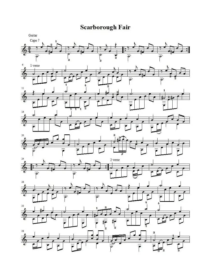 斯卡保罗集市（Scarborough Fair）（指弹吉他、五线谱）