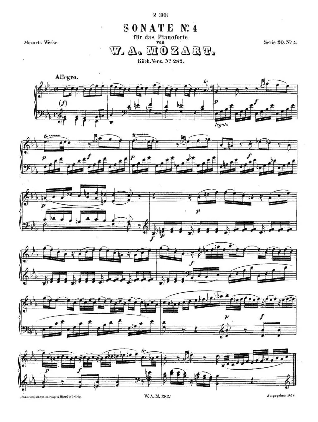 降E大调第四钢琴奏鸣曲 KV.282