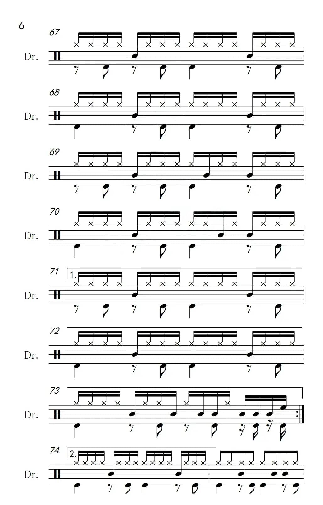 蓝蓝的夜，蓝蓝的梦（架子鼓谱）