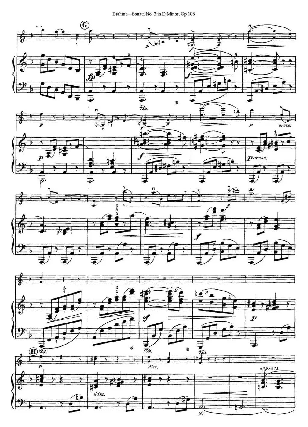 Violin Sonata No.3 in D Minor Op.108（小提琴+钢琴伴奏）
