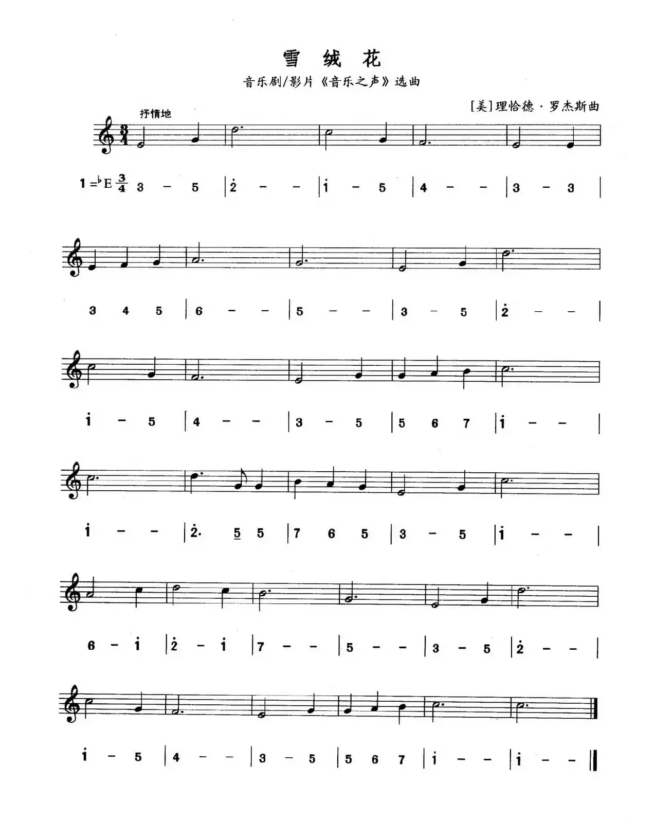 雪绒花（线简谱对照版）