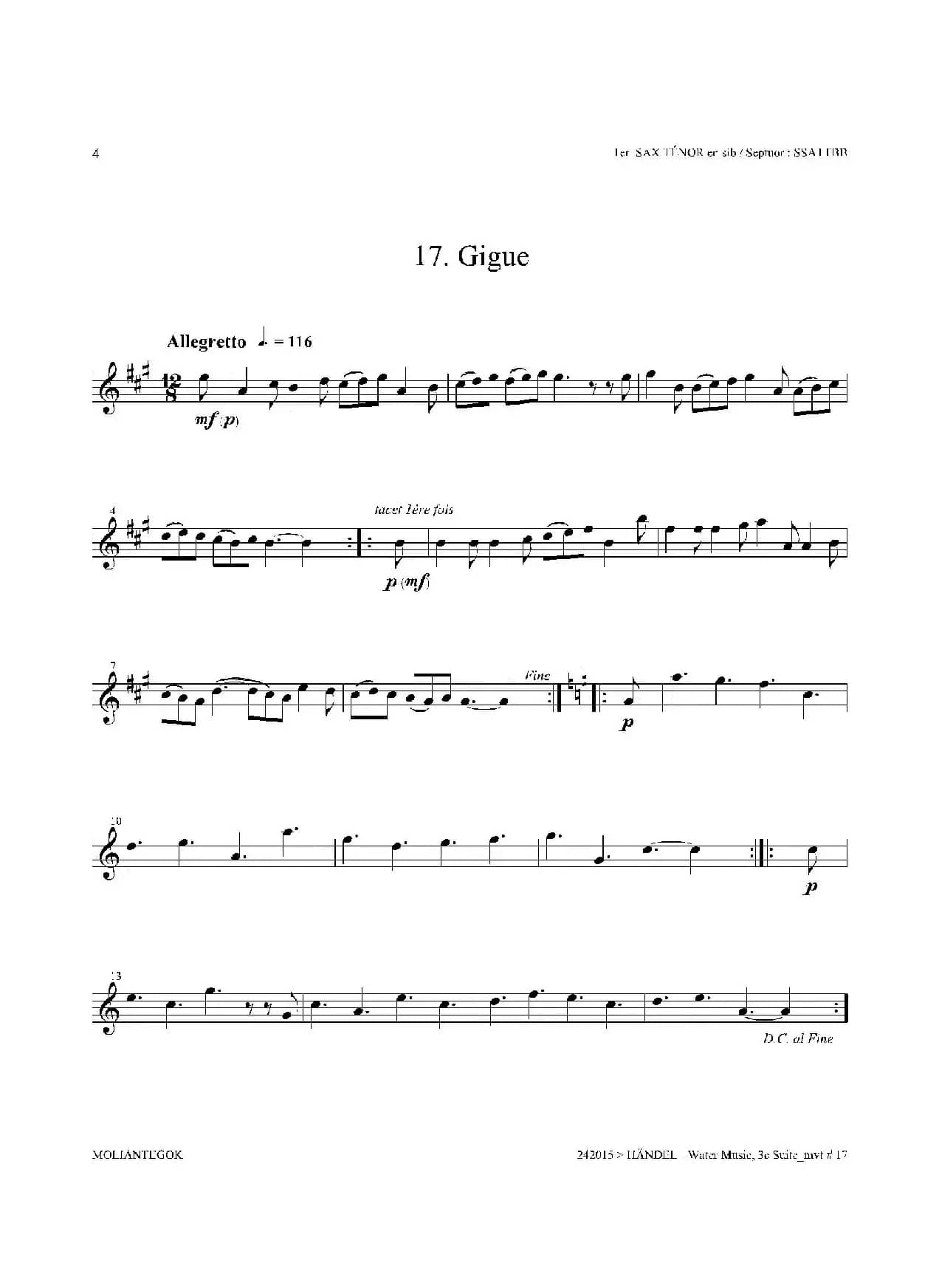 Water Music（HWV.350 No.3）（第一次中音萨克斯）