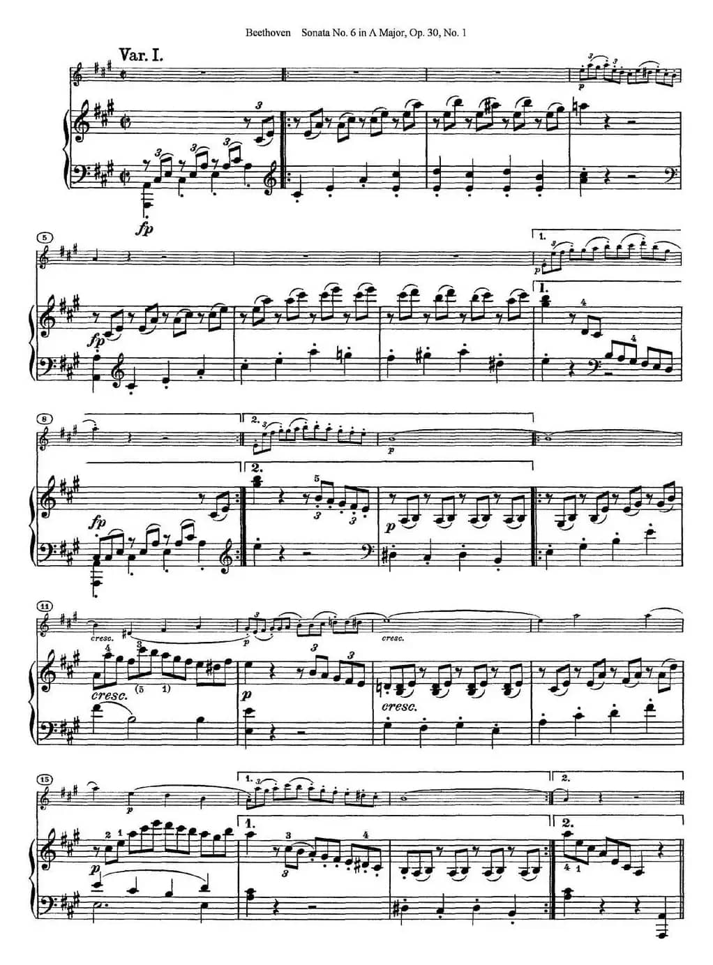 Violin Sonata No.6 in A Major Op.30 No.1（小提琴+钢琴伴奏）