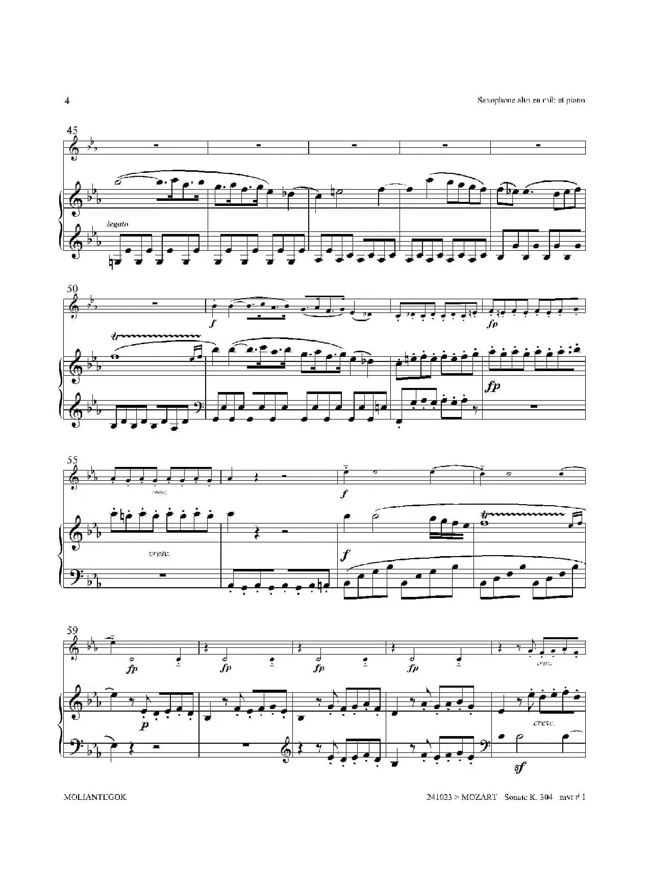 奏鸣曲 Op.304（中音萨克斯+钢琴伴奏）