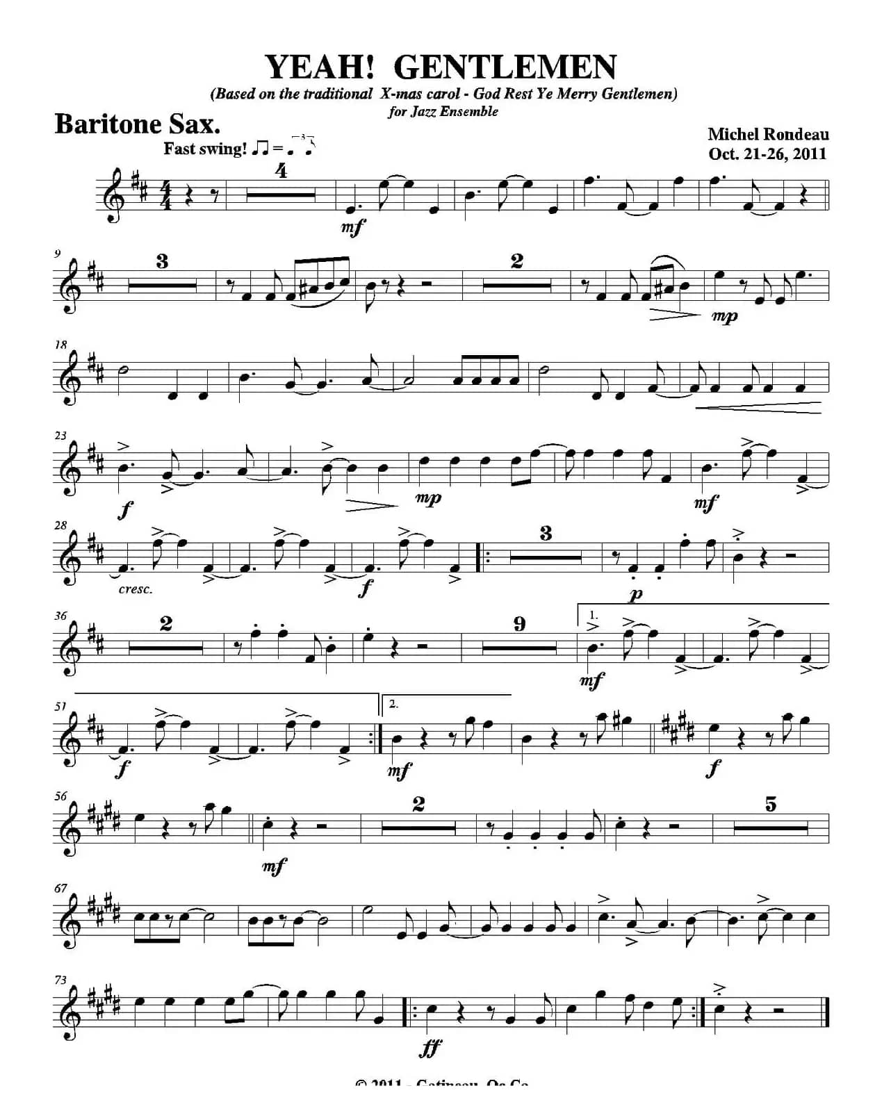 YEAH! GENTLEMEN（上低音萨克斯分谱）