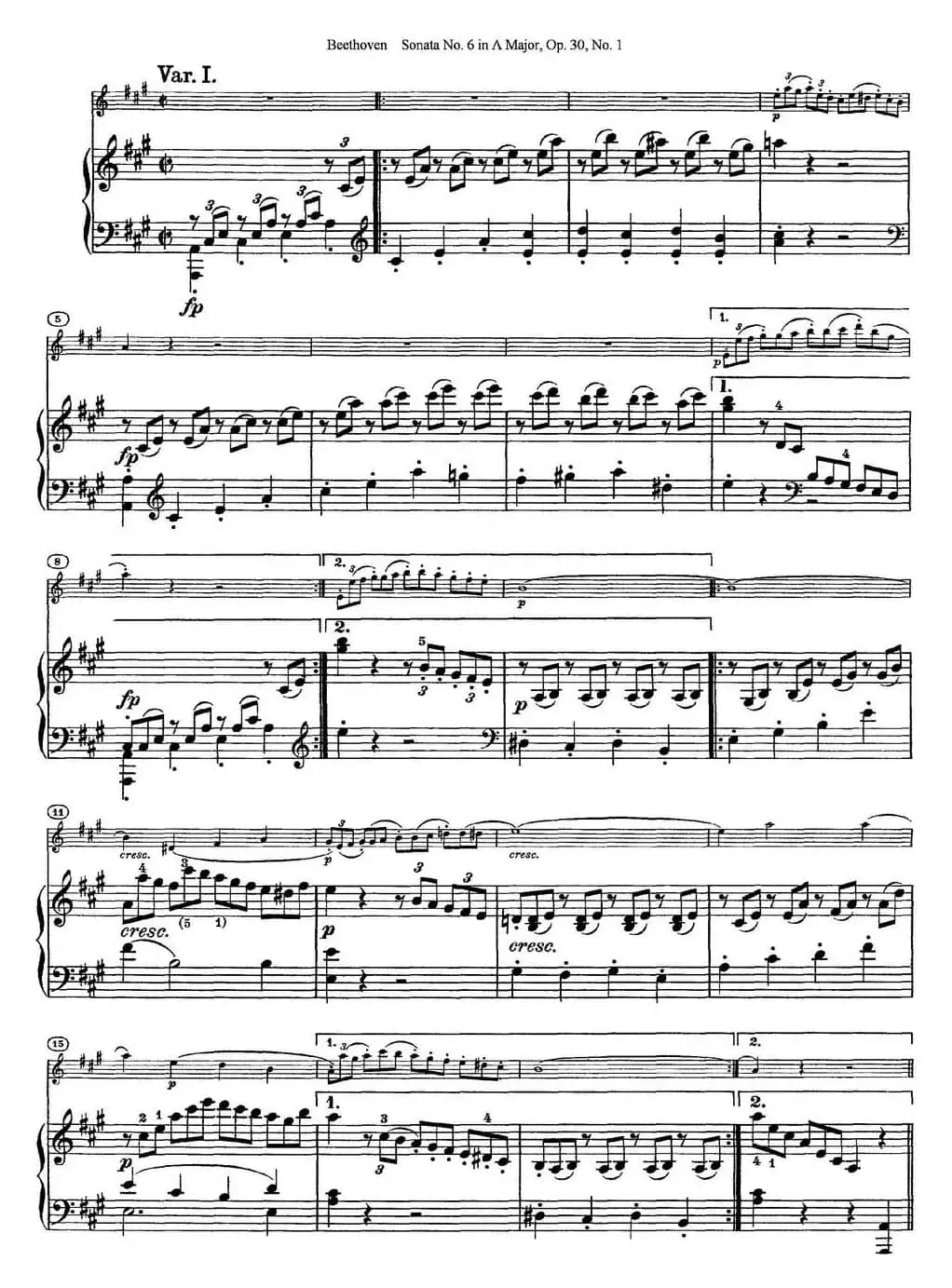 Violin Sonata No.6 in A Major Op.30 No.1（小提琴+钢琴伴奏）