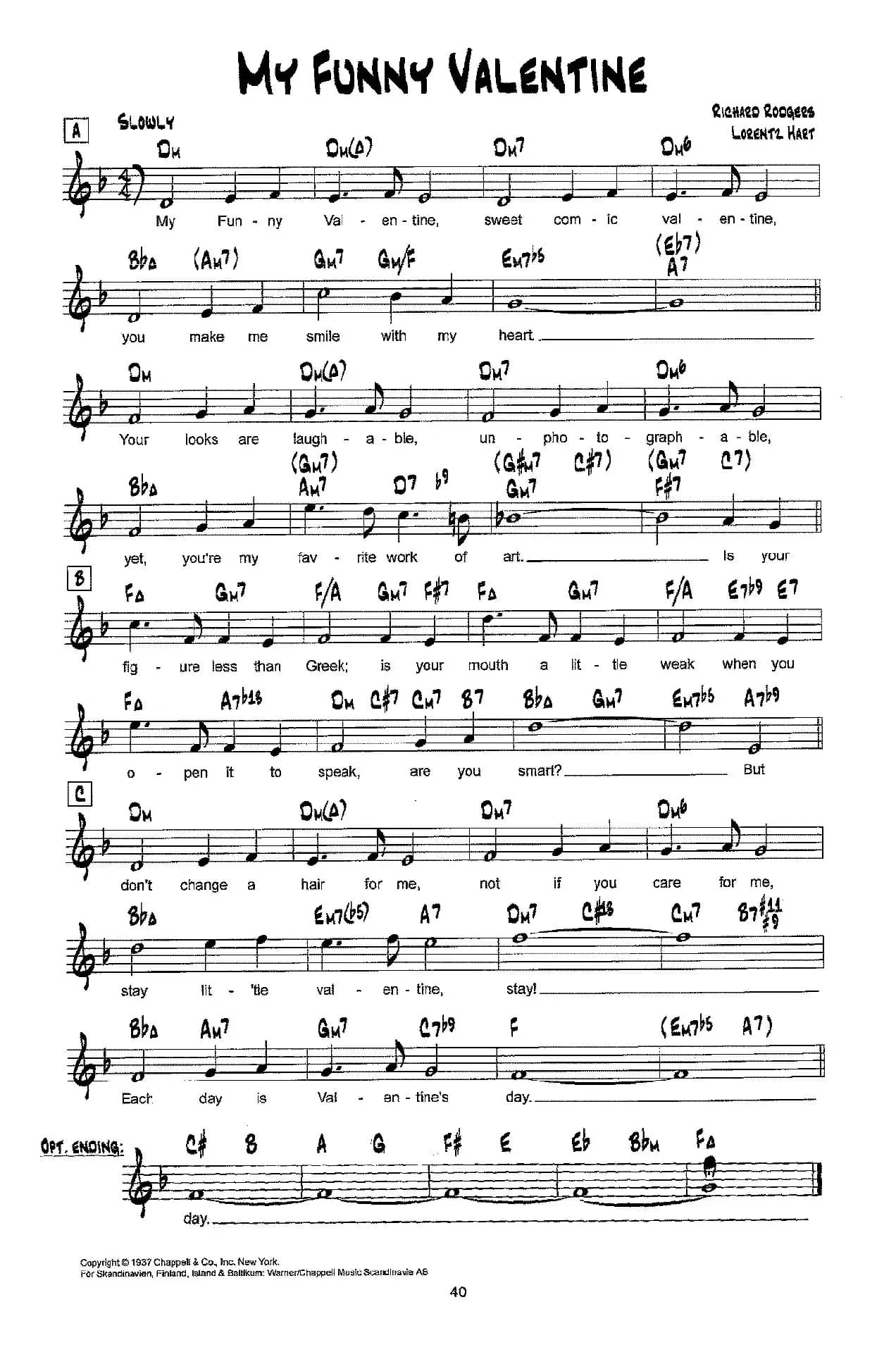 降B爵士乐谱：MY FUNY VALENTINE