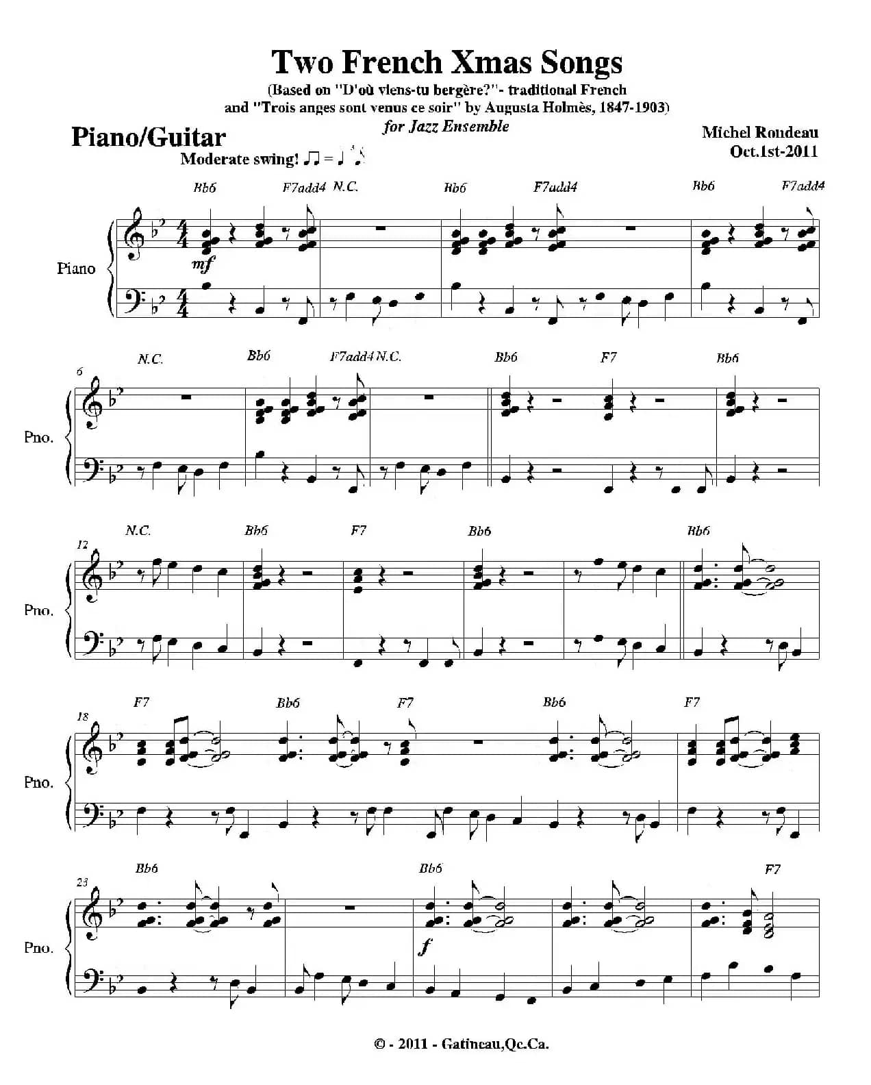 Two French Xmas Songs（钢琴、吉他分谱）