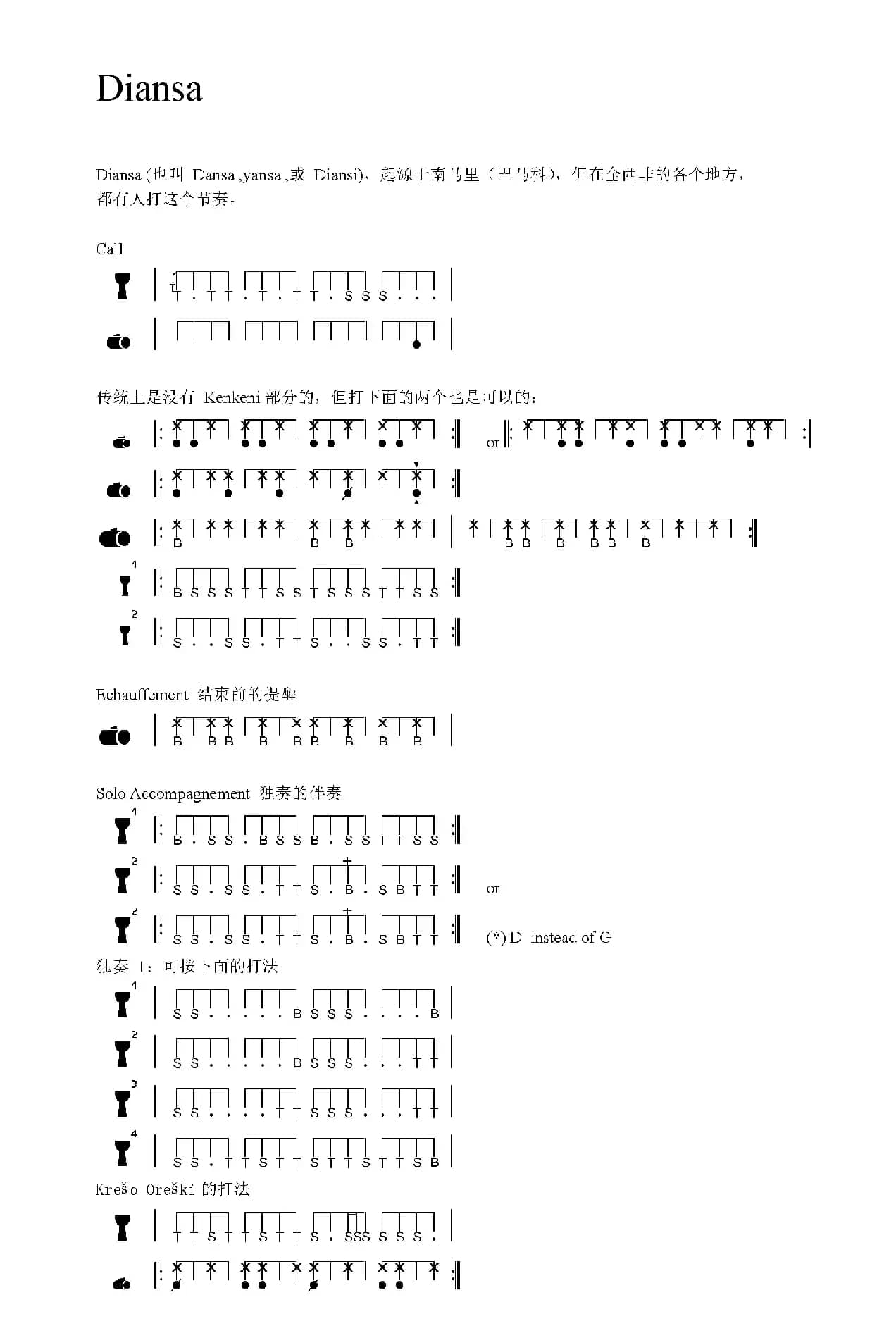 Diansa（非洲手鼓谱）
