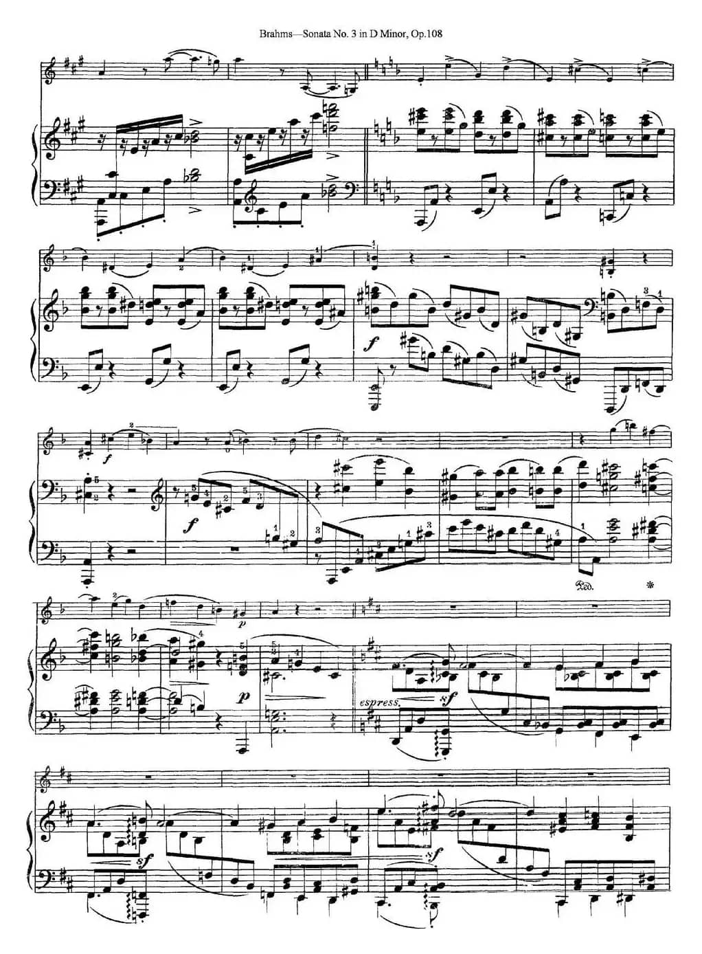 Violin Sonata No.3 in D Minor Op.108（小提琴+钢琴伴奏）