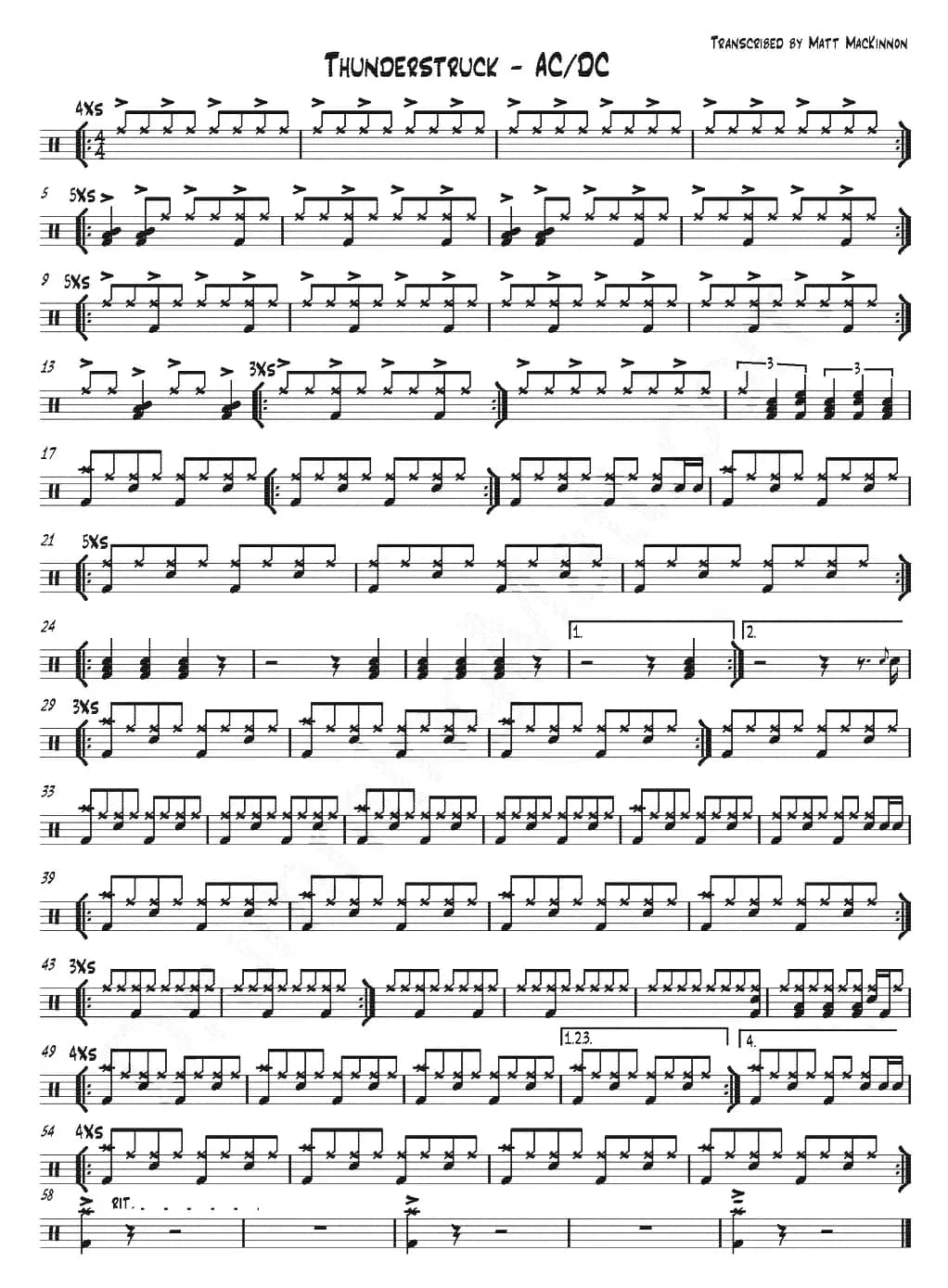 爵士鼓谱：AcDc - Thunderstruck