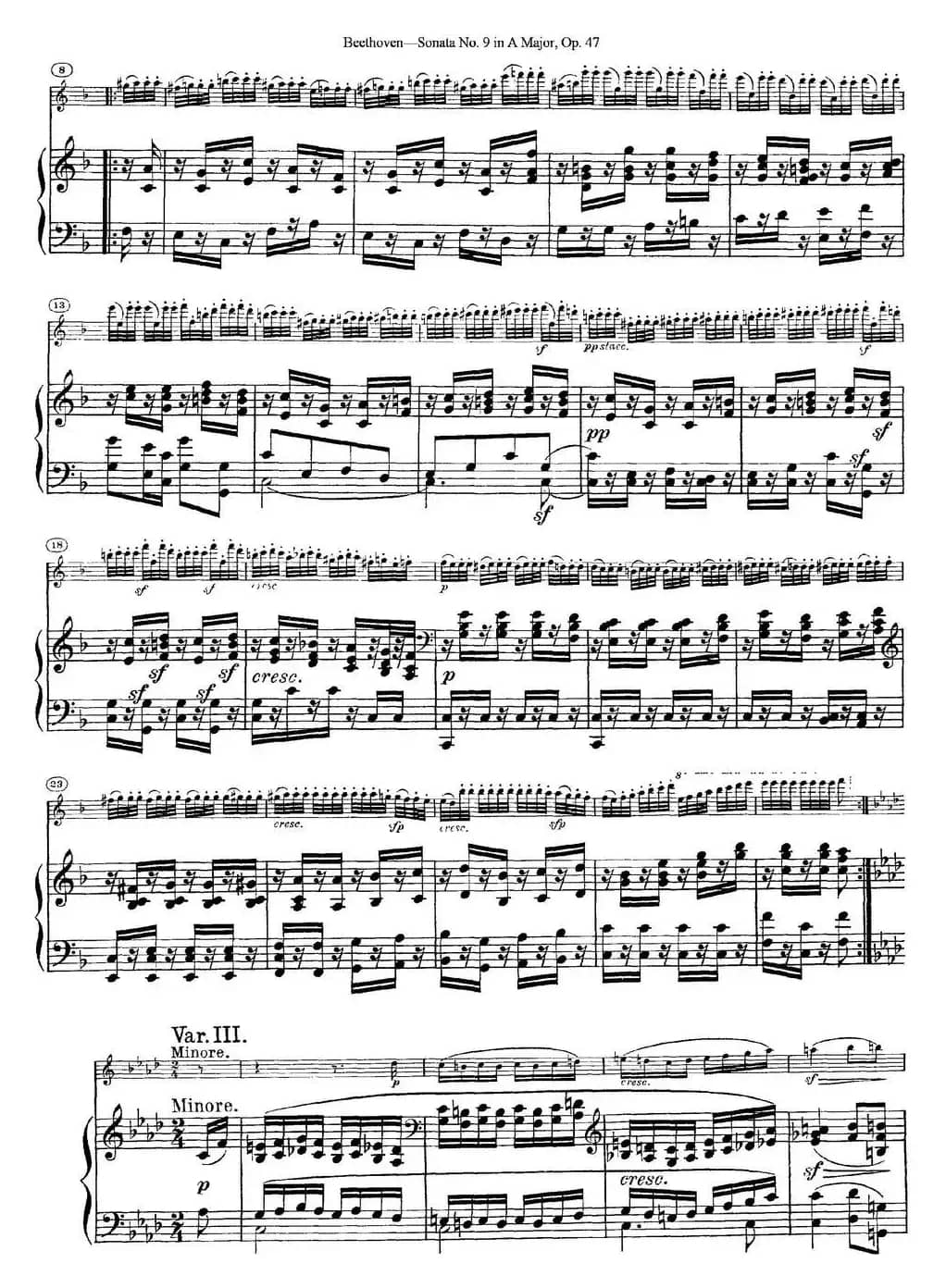 Violin Sonata No.9 in A Major Op.47（小提琴+钢琴伴奏）