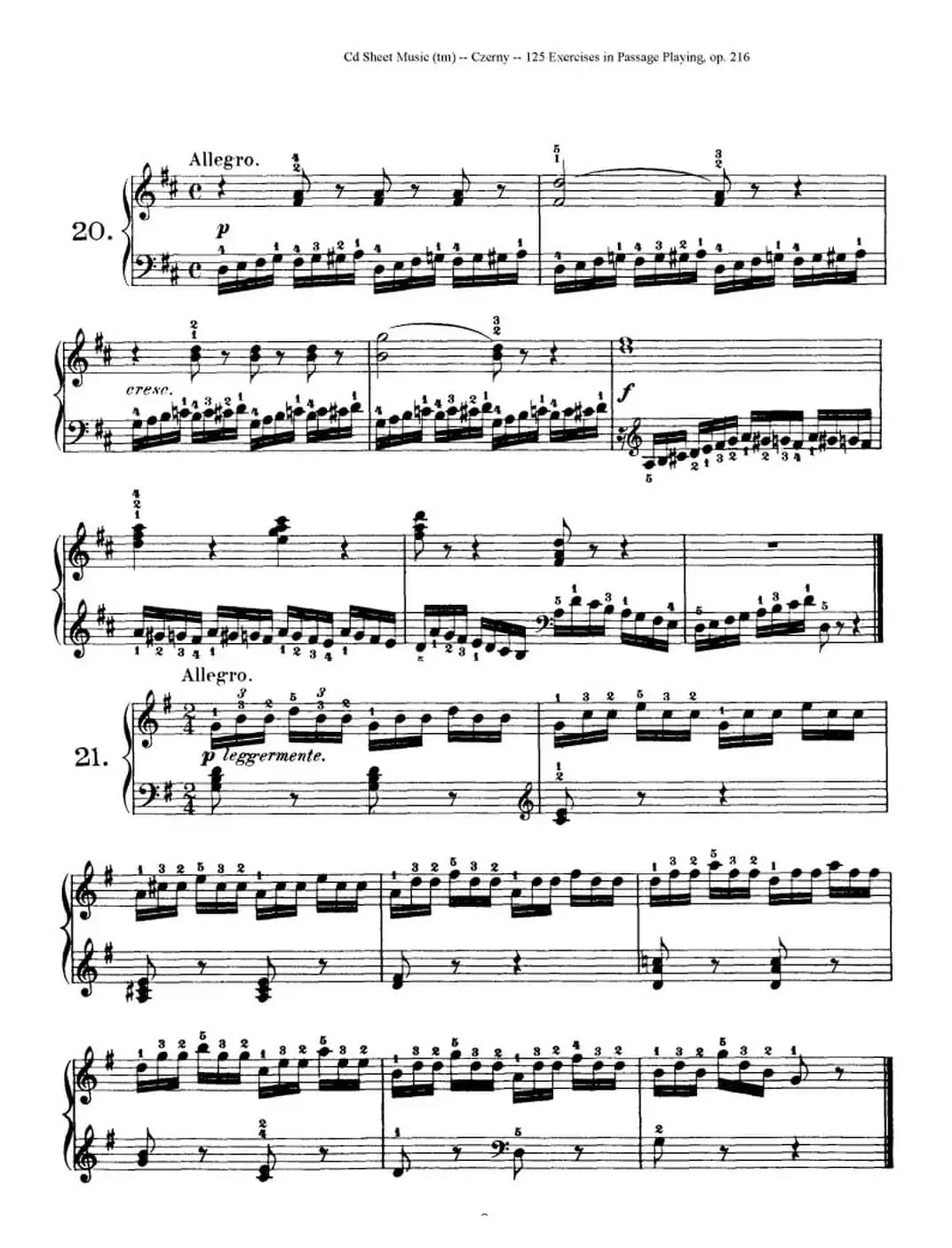 125 Exercises in Passage Playing Op.261（车尔尼125首钢琴短乐句练习曲（1——21））