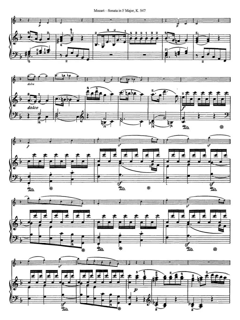 Violin Sonata in F Major K.547（小提琴+钢琴伴奏）