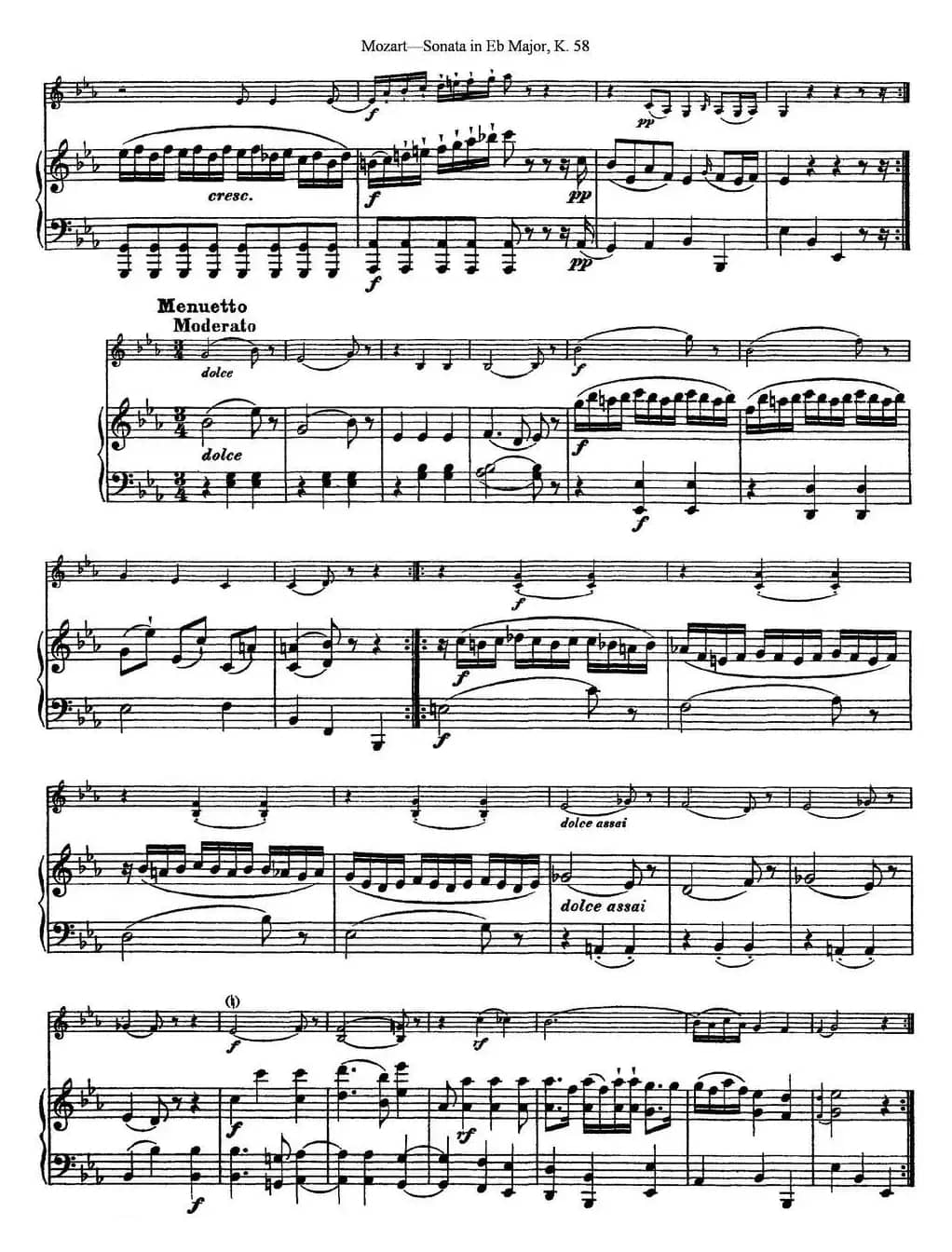 Violin Sonata in Eb Major K.58（小提琴+钢琴伴奏）