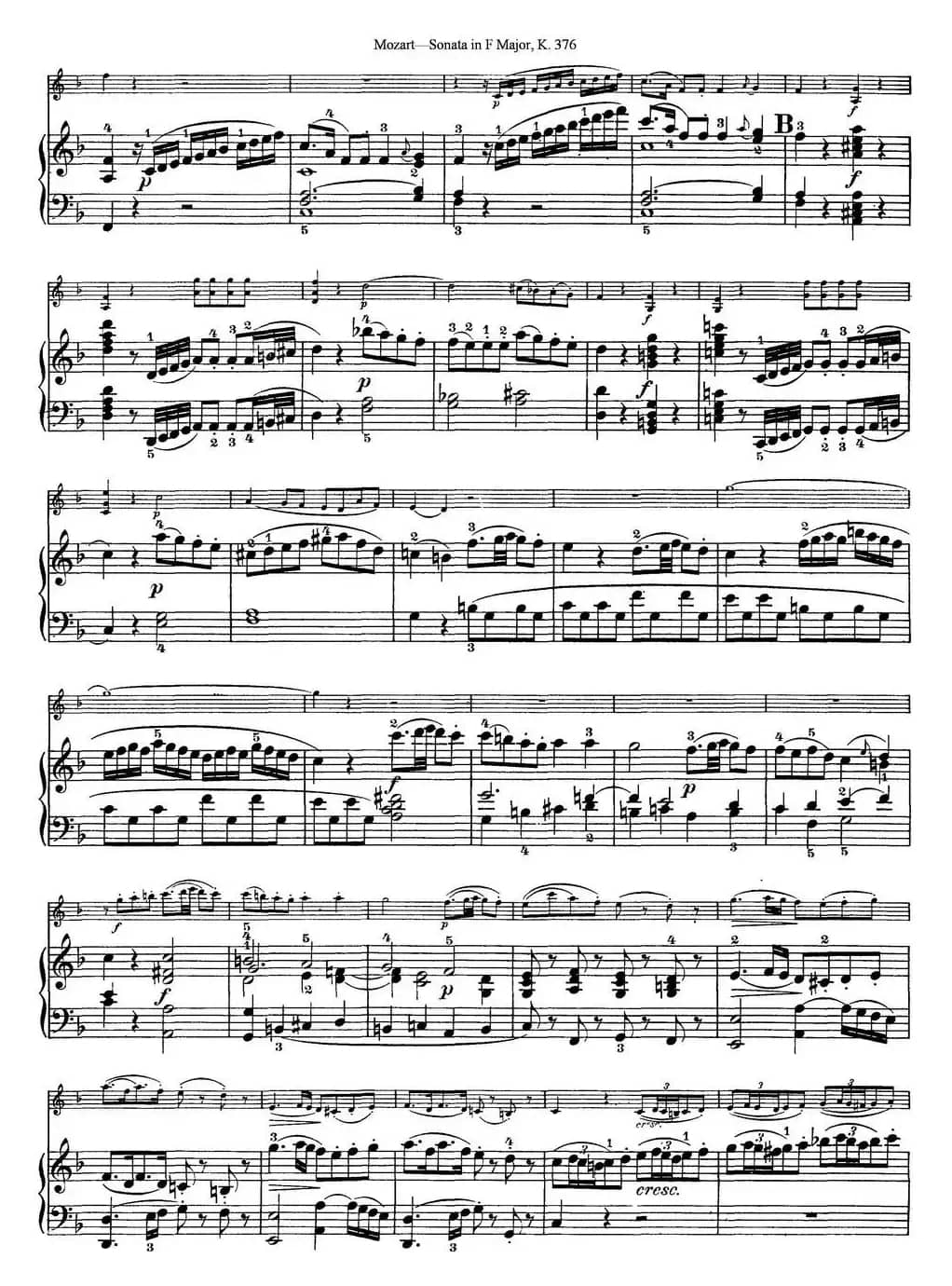 Violin Sonata in F Major K.376（小提琴+钢琴伴奏）