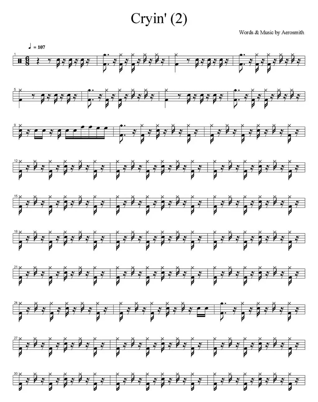 爵士鼓谱：Aerosmith - Cryin