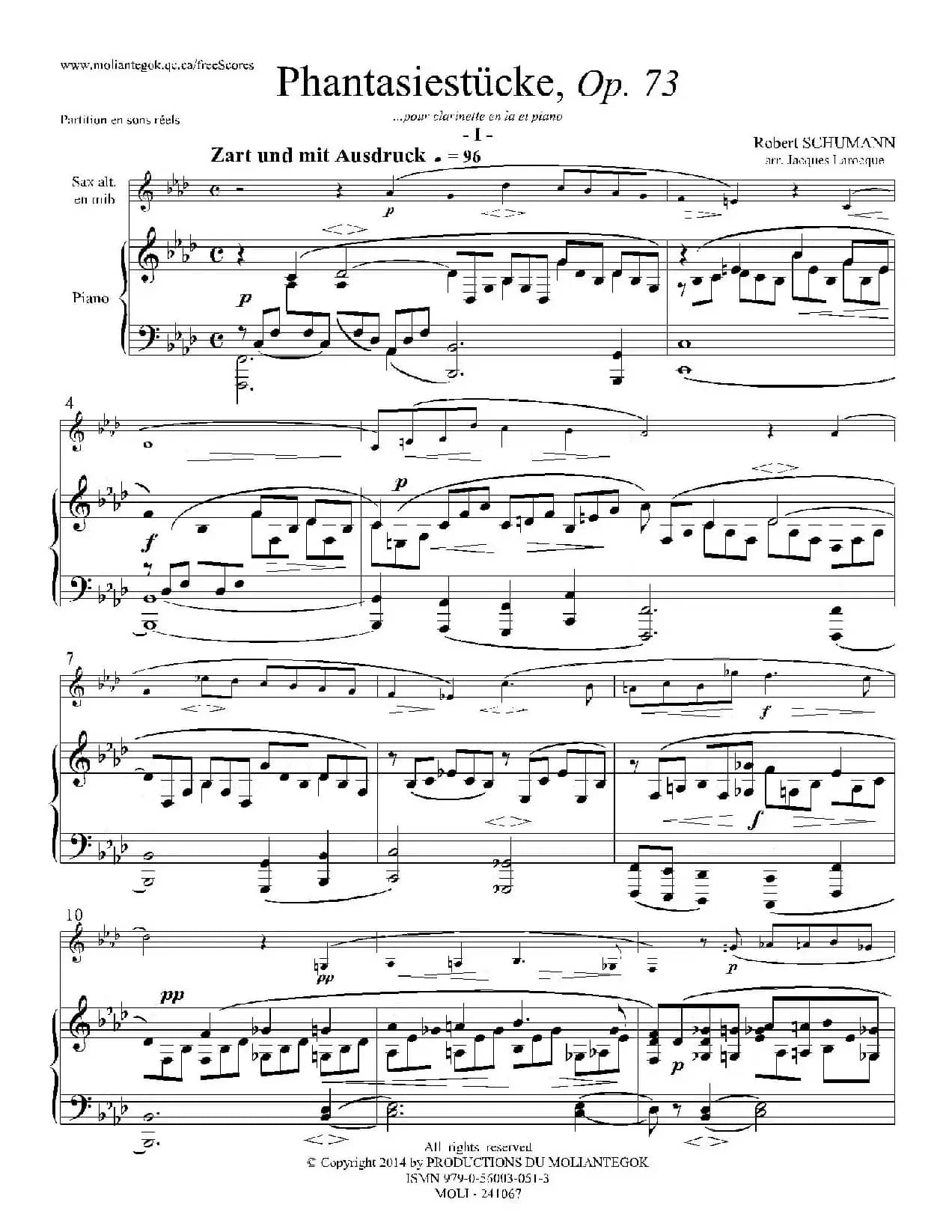 舒曼幻想曲三首 Op73（Ⅰ）（中音萨克斯+钢琴伴奏）