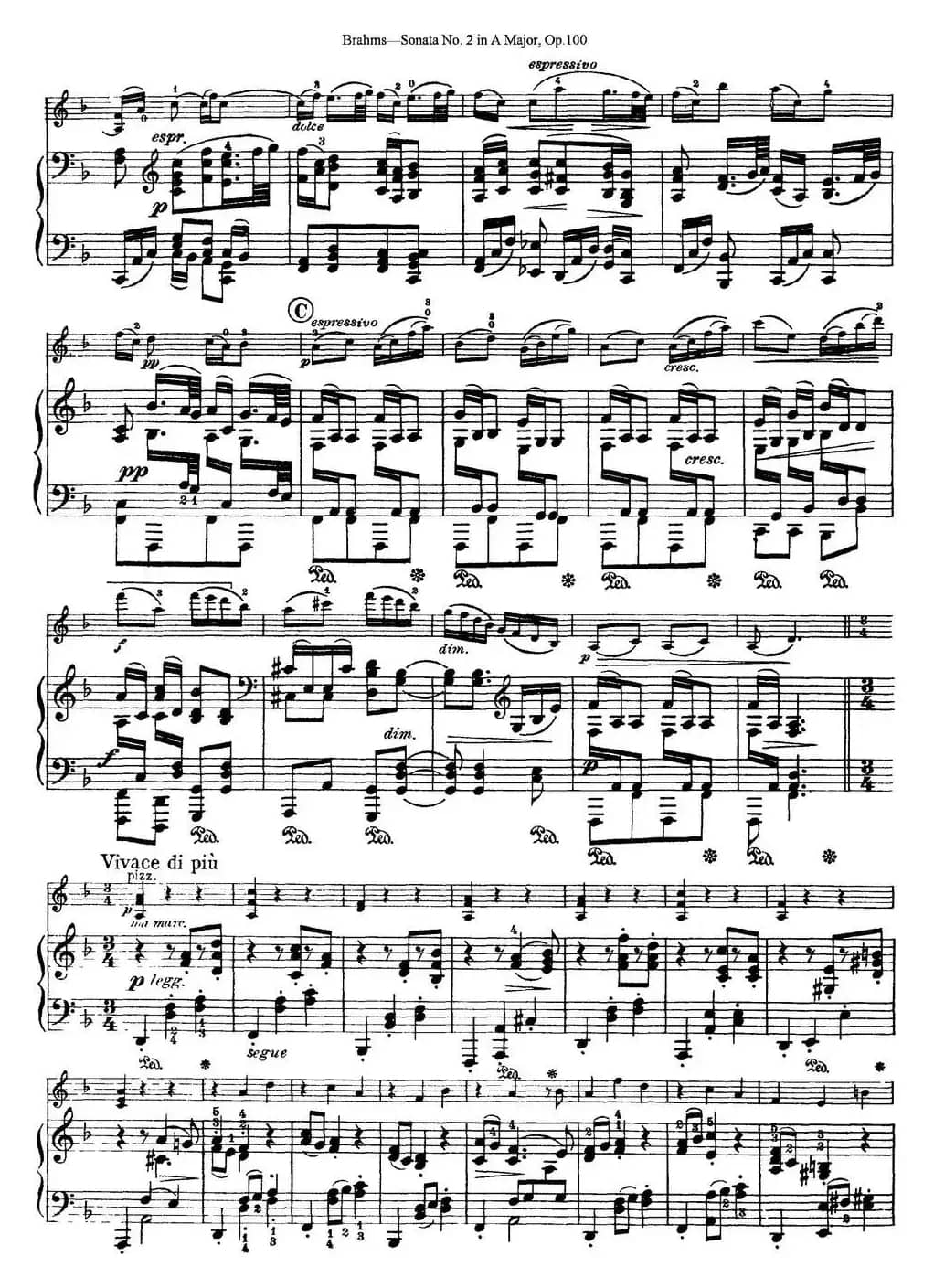 Violin Sonata No.2 in A Major Op.100（小提琴+钢琴伴奏）