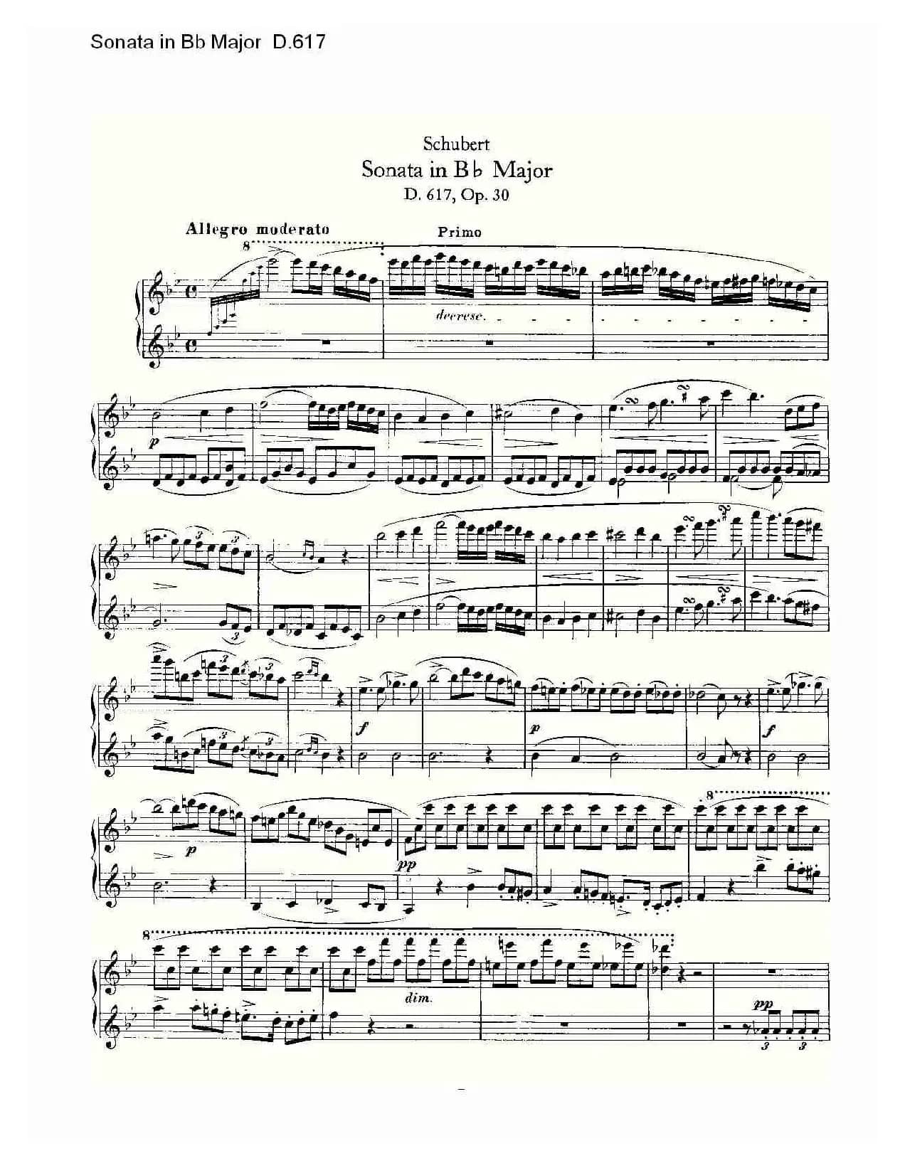 Sonata in Bb Major D.617(Bb大调奏鸣曲 D.617)