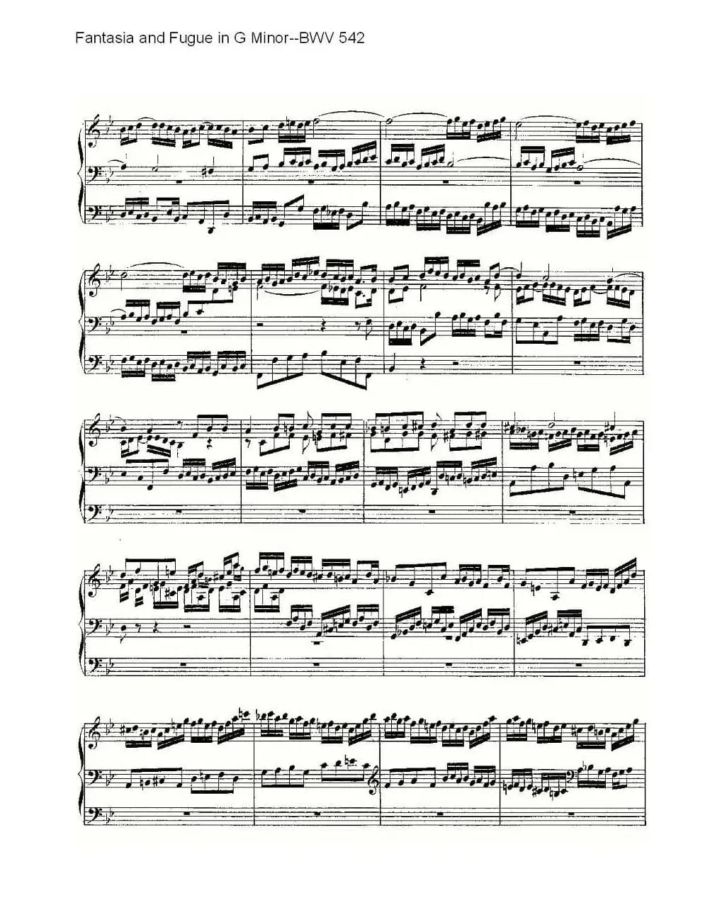  Fantasia and Fugue in G Minor--BWV 542 （管风琴谱）