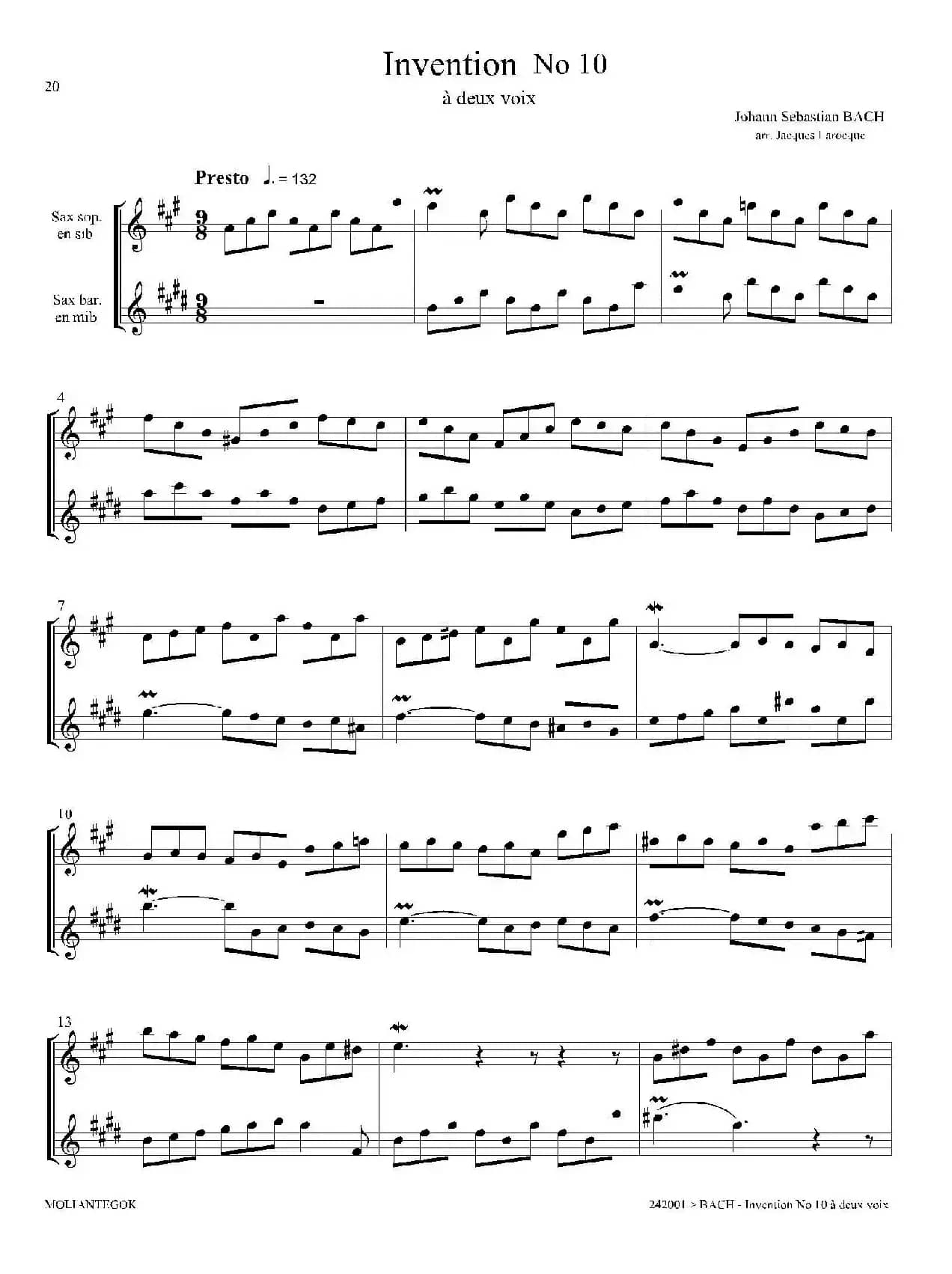 Inventions 巴赫15首创意曲（二重奏—10）