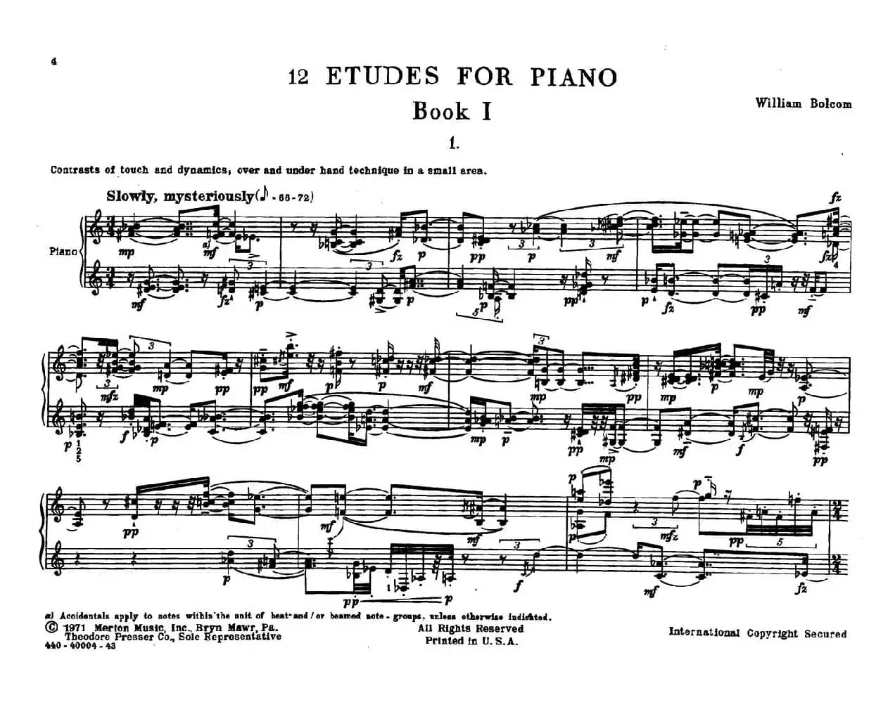 12 Etudes for Piano（博尔科姆12首钢琴练习曲·1）