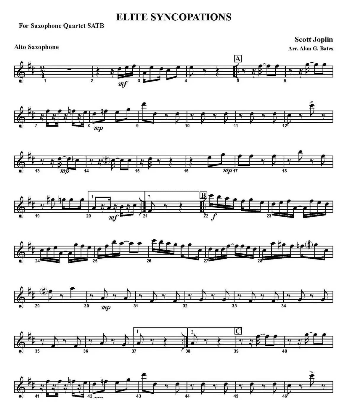 ELITE SYNCOPATIONS（四重奏·中音萨克斯分谱）