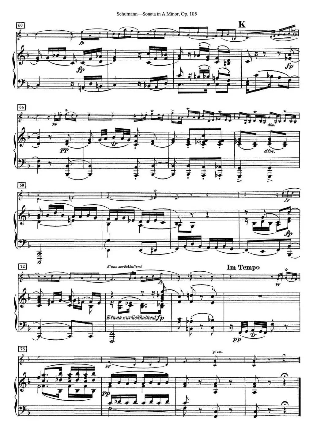 Violin Sonata in A minor Op.105（小提琴+钢琴伴奏）
