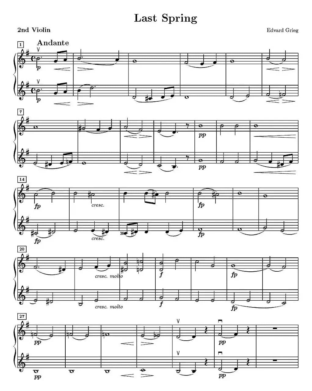 Last spring（逝去的春天、第二小提琴分谱）