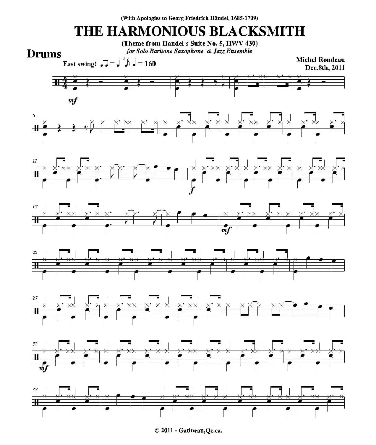 THE HARMONIOUS BLACKSMITH（爵士鼓分谱）