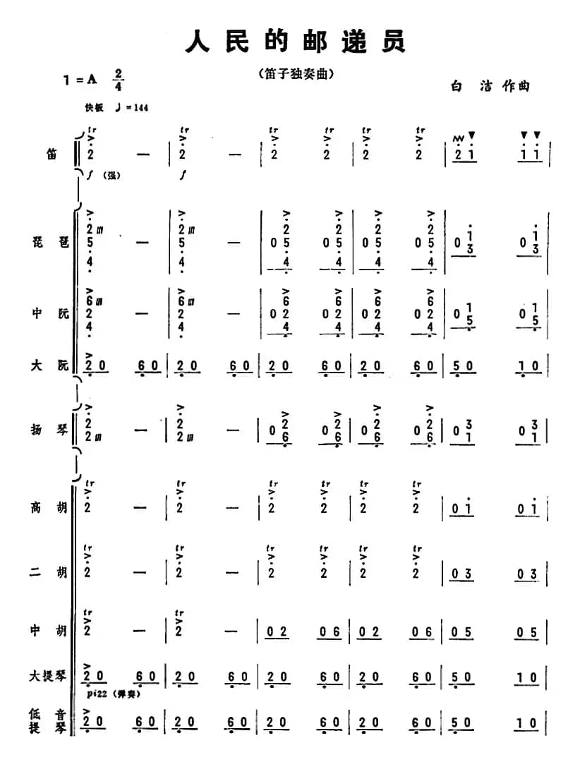 人民的邮递员（笛子独奏+乐队伴奏曲总谱）