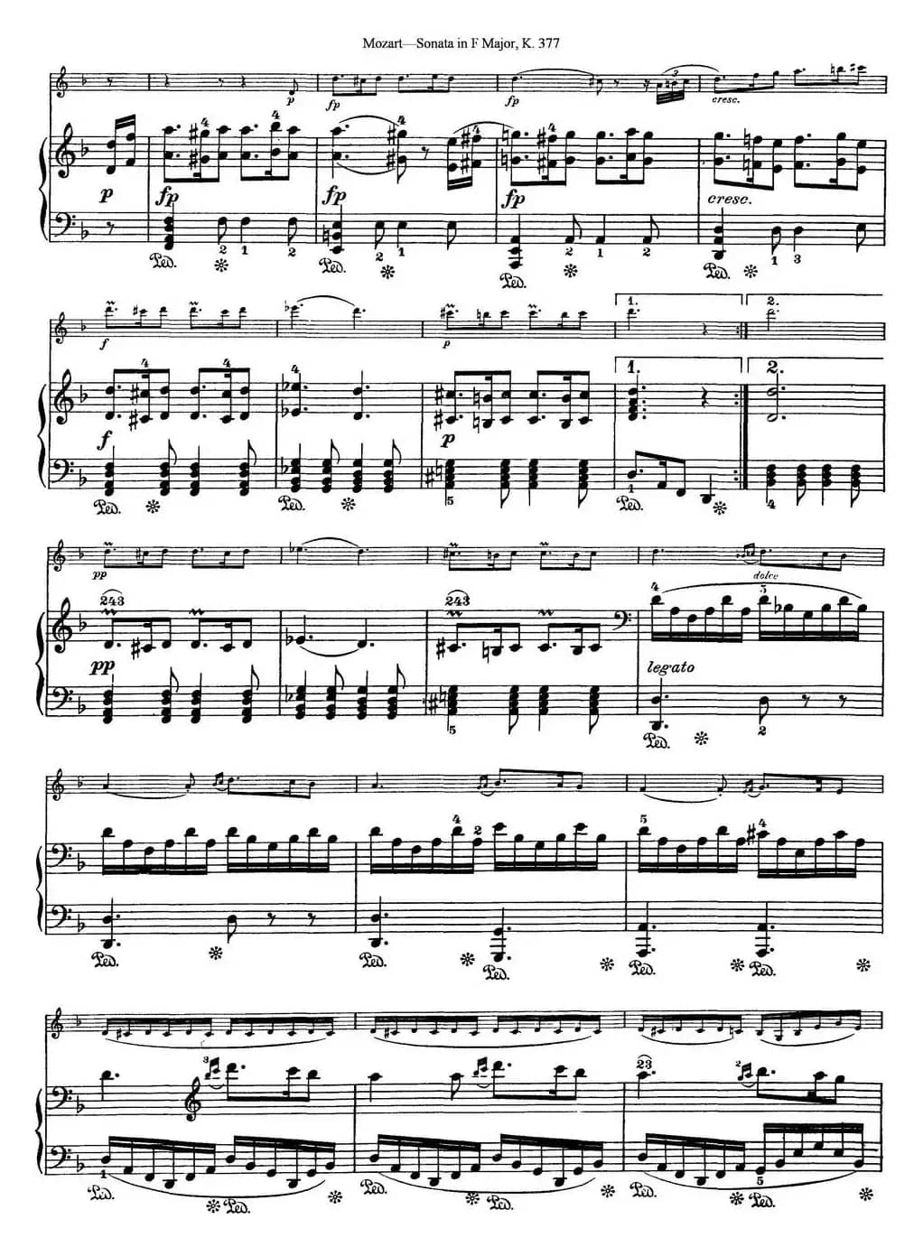 Violin Sonata in F Major K.377（小提琴+钢琴伴奏）