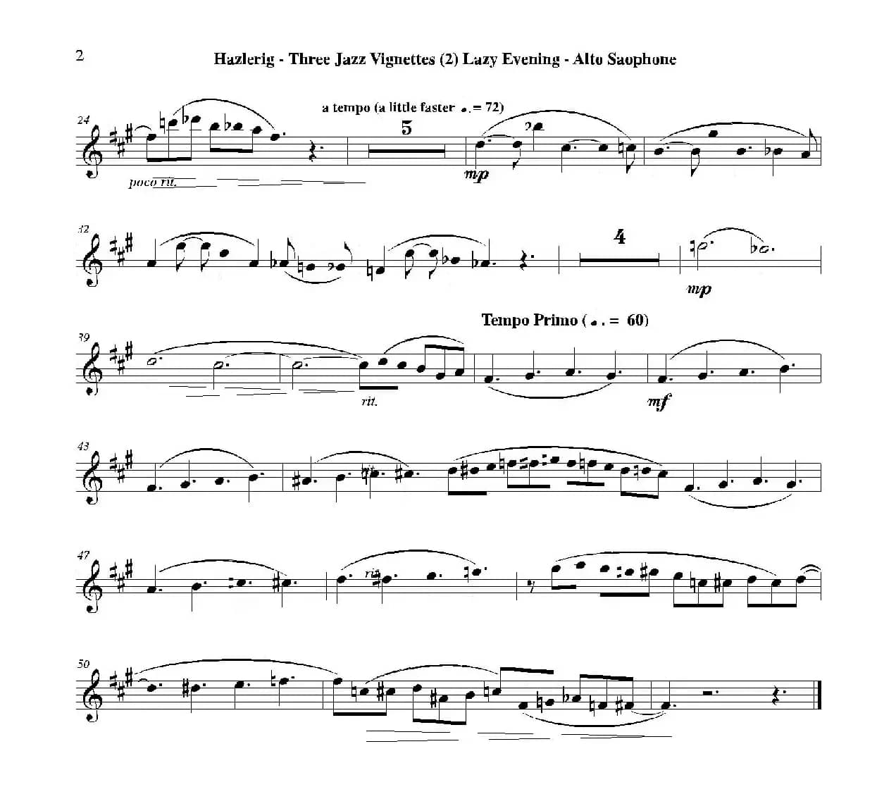 Three jazz vignettes（第二乐章）（三重奏中音萨克斯分谱）