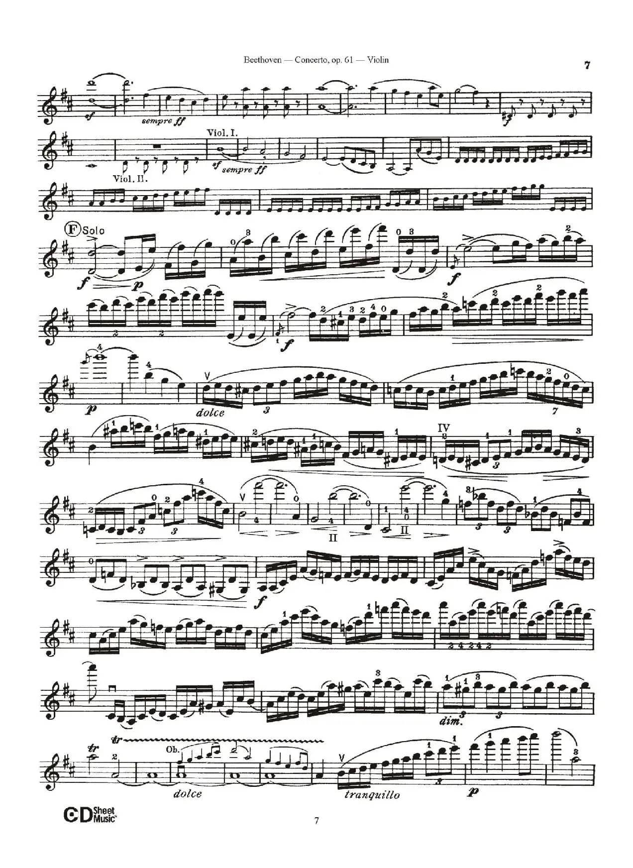 D大调小提琴协奏曲 Op.61（小提琴与钢琴版）