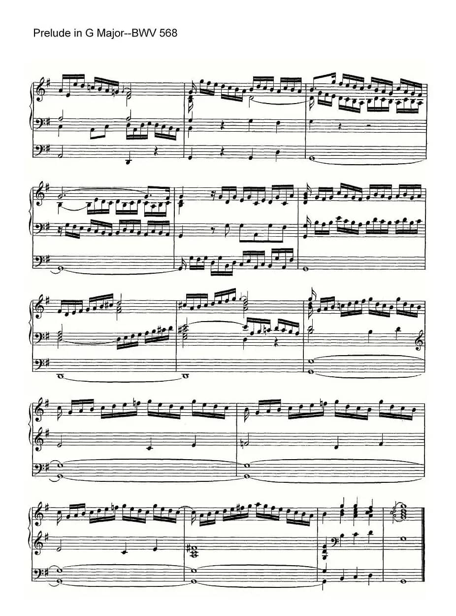 Prelude in G Major--BWV 568(管风琴谱)