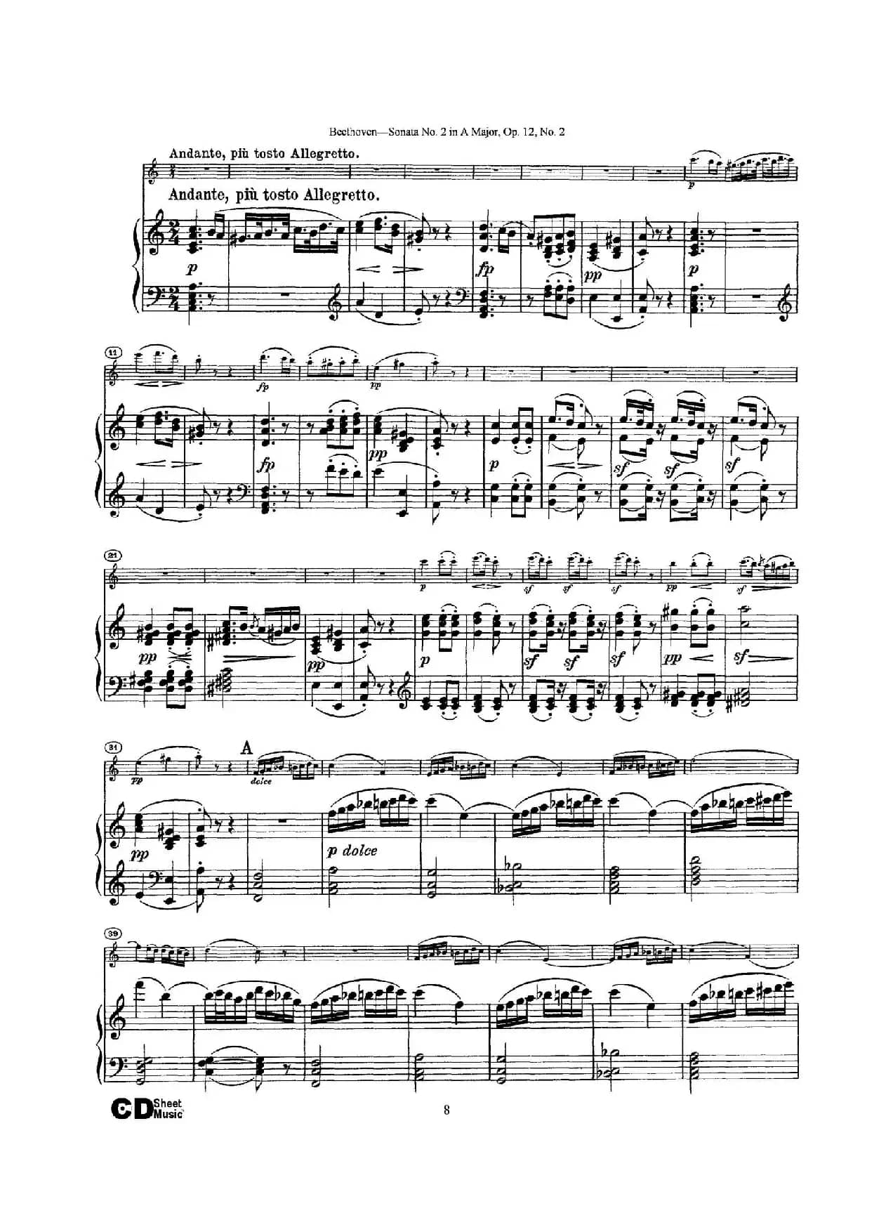 A大调第二小提琴奏鸣曲（Sonata No.2 in A Major Op.12,No.2）（小提琴+钢琴伴奏）